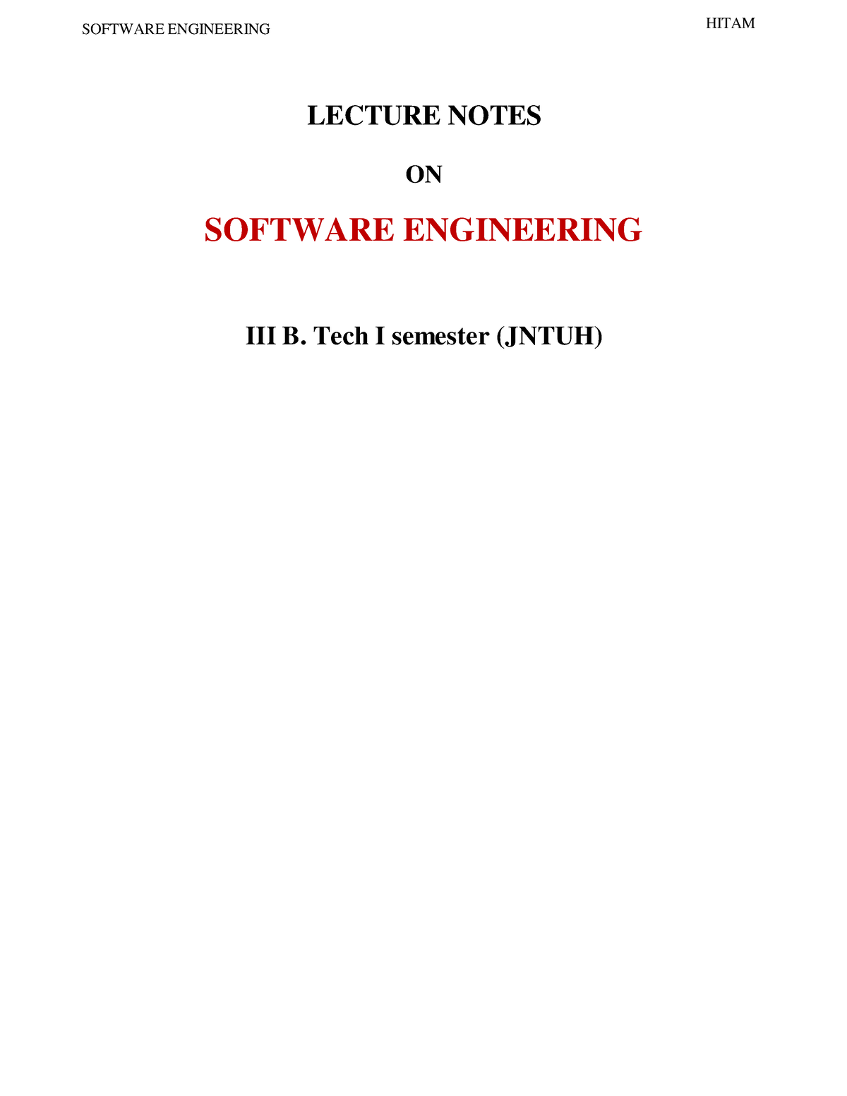 Unit -1 SE - SOFTWARE ENGINEERING HITAM LECTURE NOTES ON SOFTWARE ...