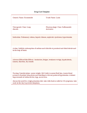 DC2 - card - Drug Card Template Generic Name: Aspirin Trade Name: Bayer ...