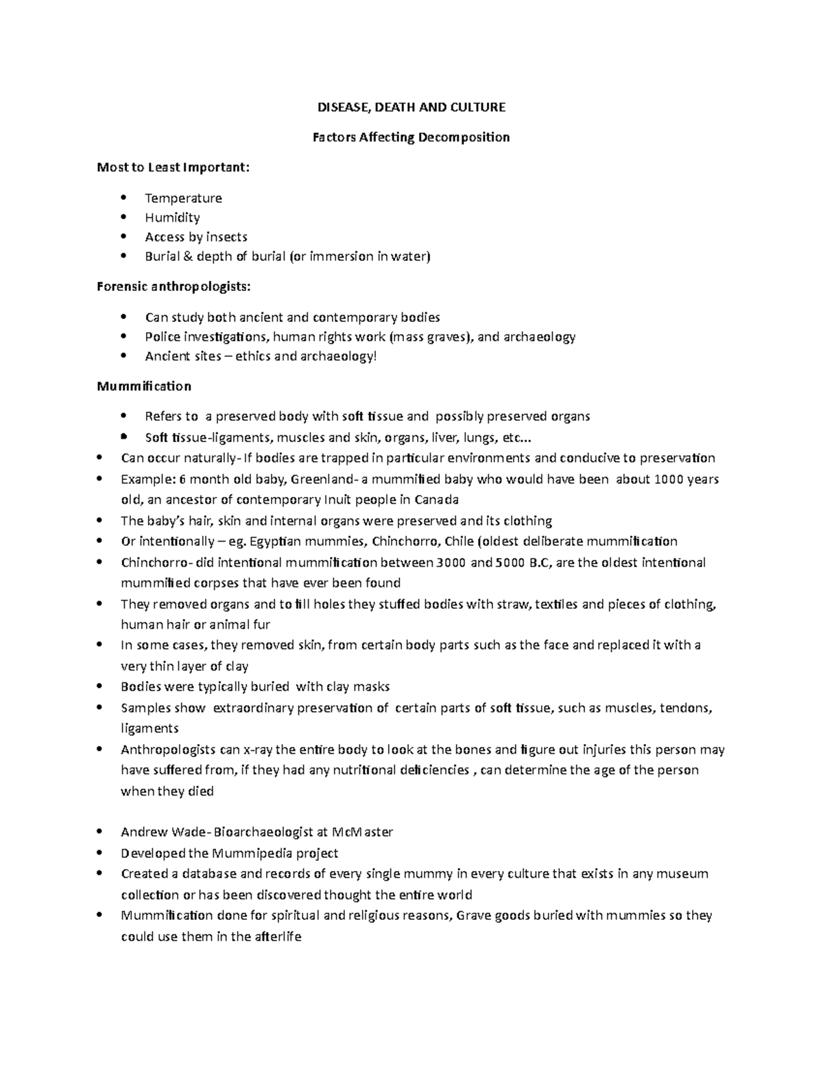 Lecture notes - Disease, death and culture - DISEASE, DEATH AND CULTURE ...