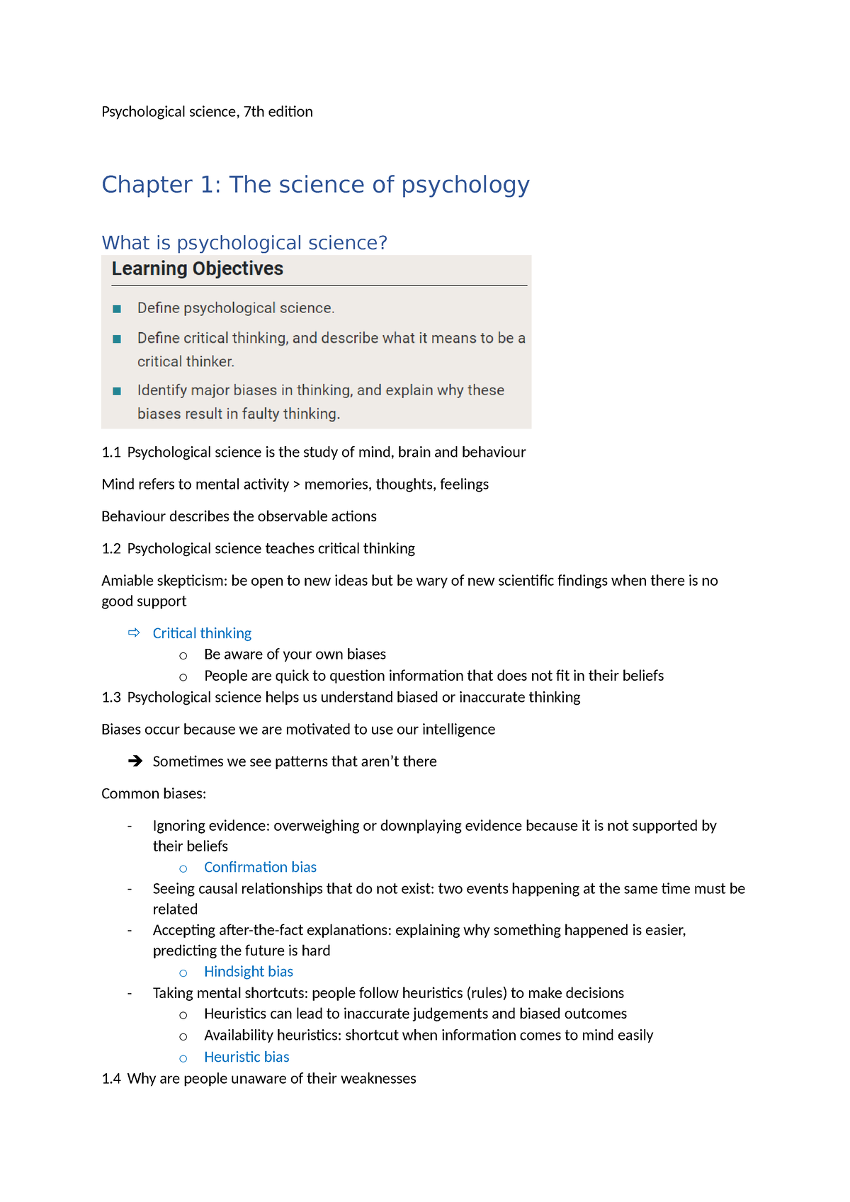 Psychological science chapter 1 - Psychological science, 7th edition ...