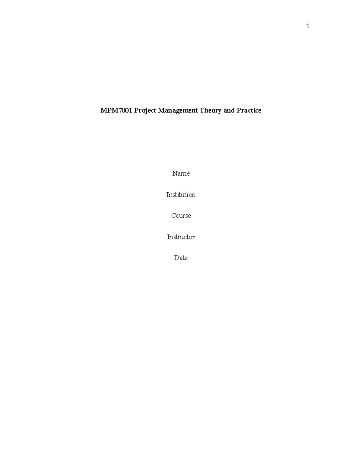 Mpm7001 Revised - MPM7001 Project Management Theory and Practice Name ...