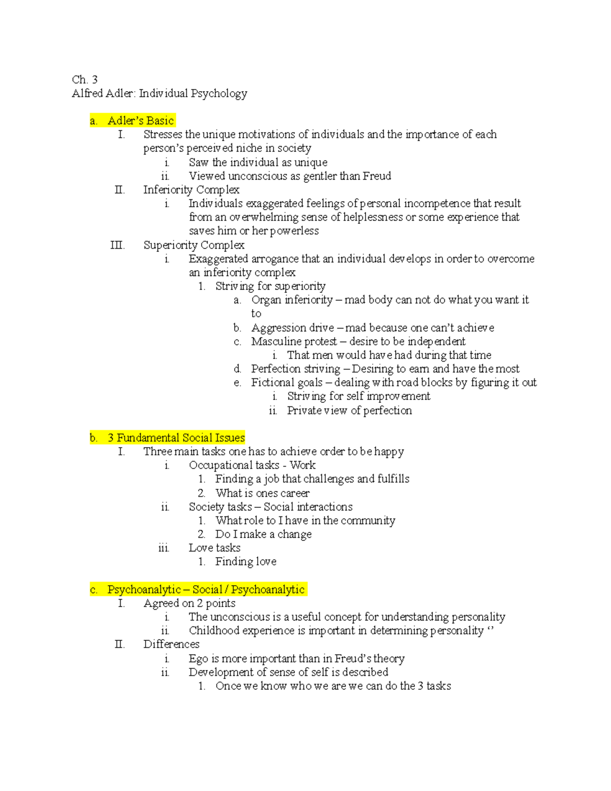 Ch 3 Alfred Adler Ch 3 Notes Ch 3 Alfred Adler Individual Psychology A Adler’s Basic I