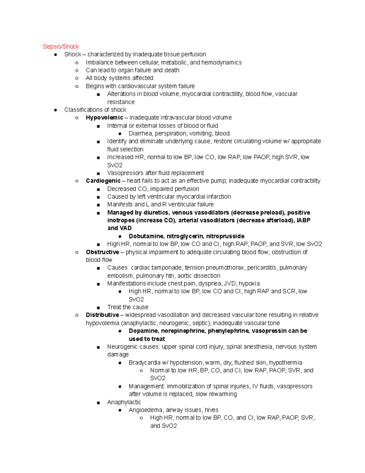 Quiz 3 Study Guide - DKA, HHS, Sepsis - Sepsis/Shock Shock ...