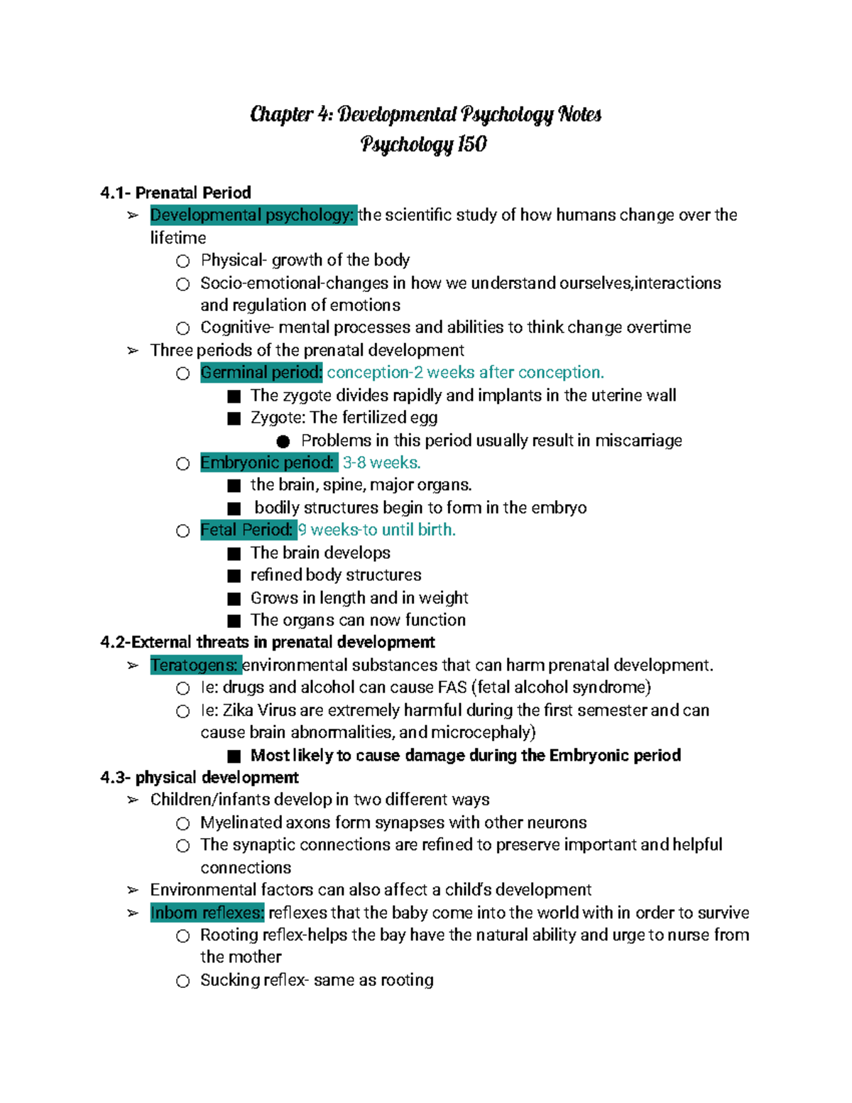 Chapter 4 Developmental Psychology Notes - The Zygote Divides Rapidly ...