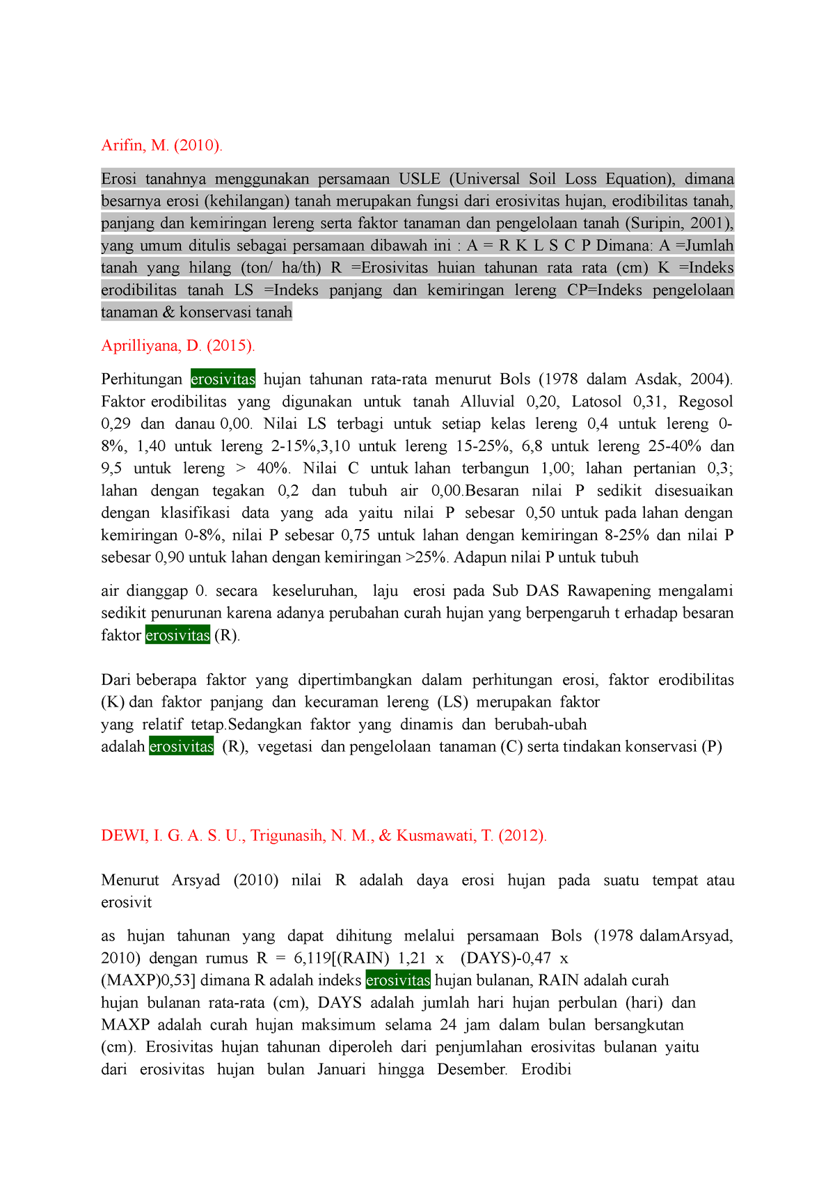 Usle - Brisi Dapus - Arifin, M. (2010). Erosi Tanahnya Menggunakan ...