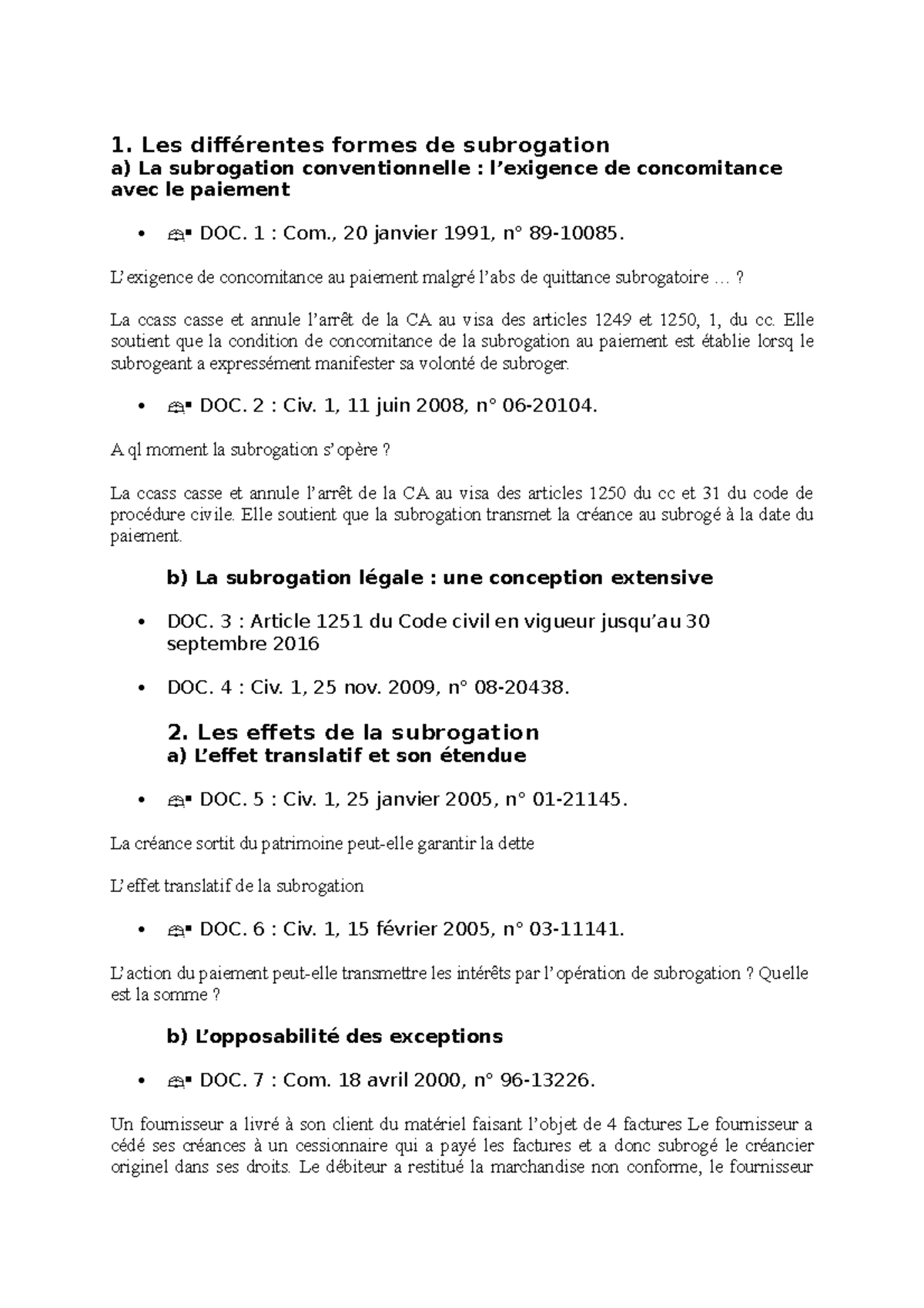 TD8 - RGO - T.D. RGO - 1. Les Dif́rentes Formes De Subrogation A) La ...