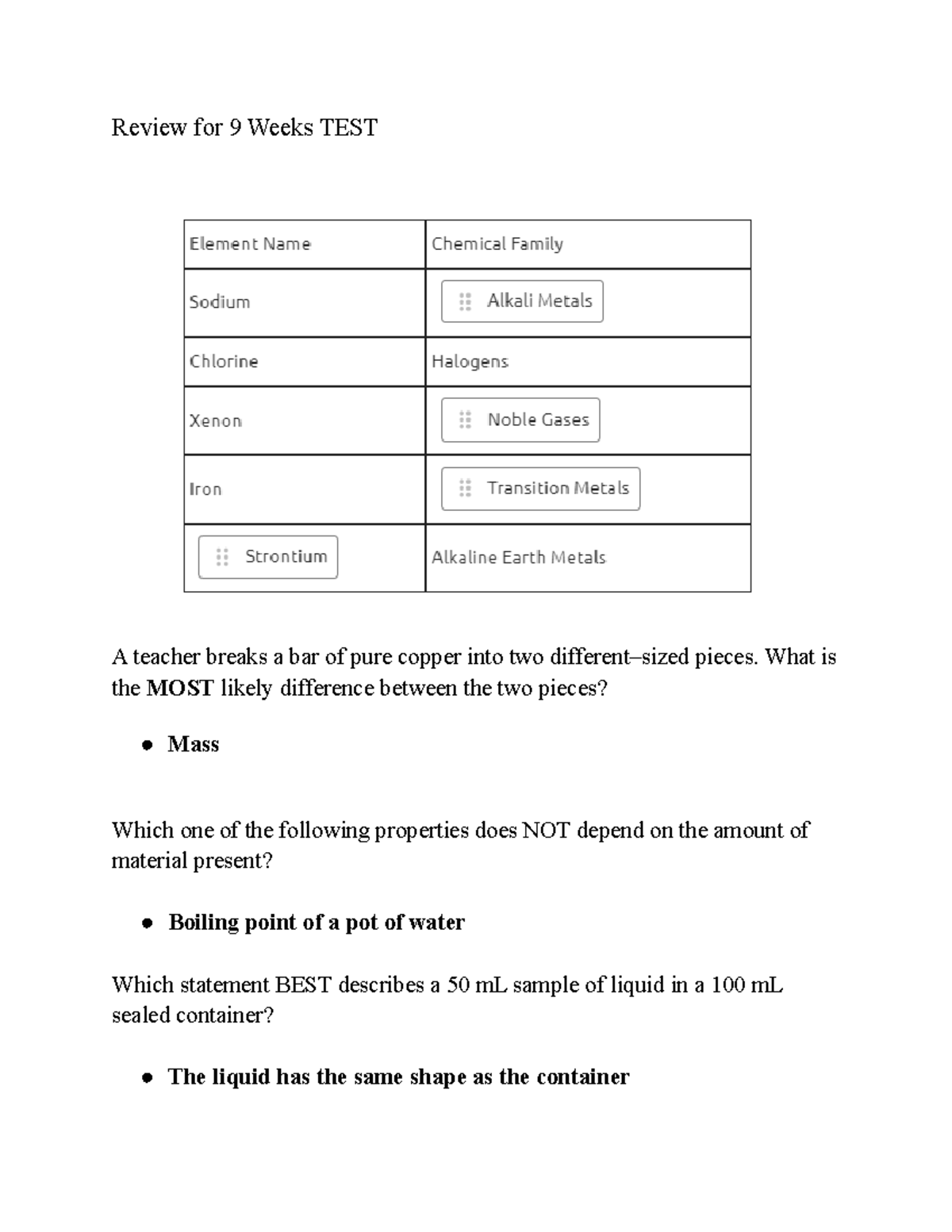 Review+for+9+Weeks+Test+ - Review for 9 Weeks TEST A teacher breaks a ...