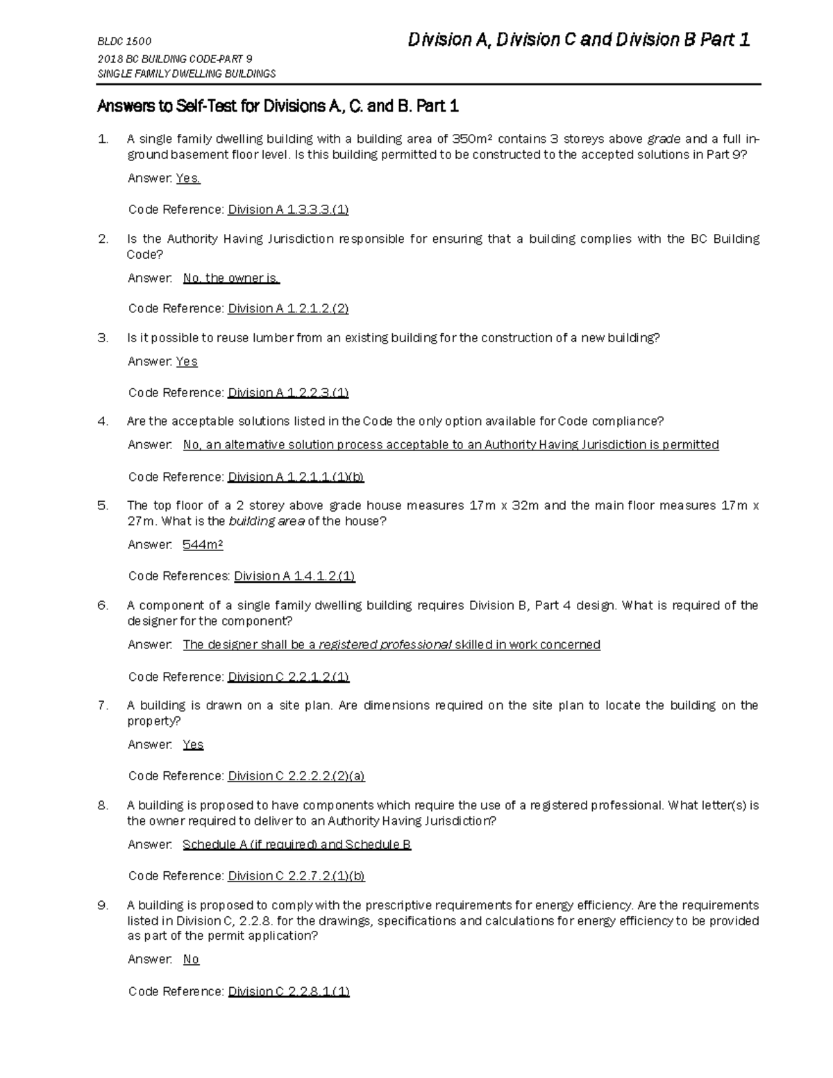 Answers to Self-Test for Divisions A., C. and B. Part 1 - BLDC 1500 ...