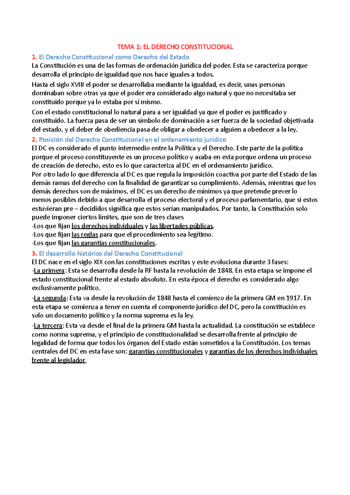 Tema 1 Al 6 - Apuntes 1 - 6 - TEMA 1: EL DERECHO CONSTITUCIONAL 1. El ...