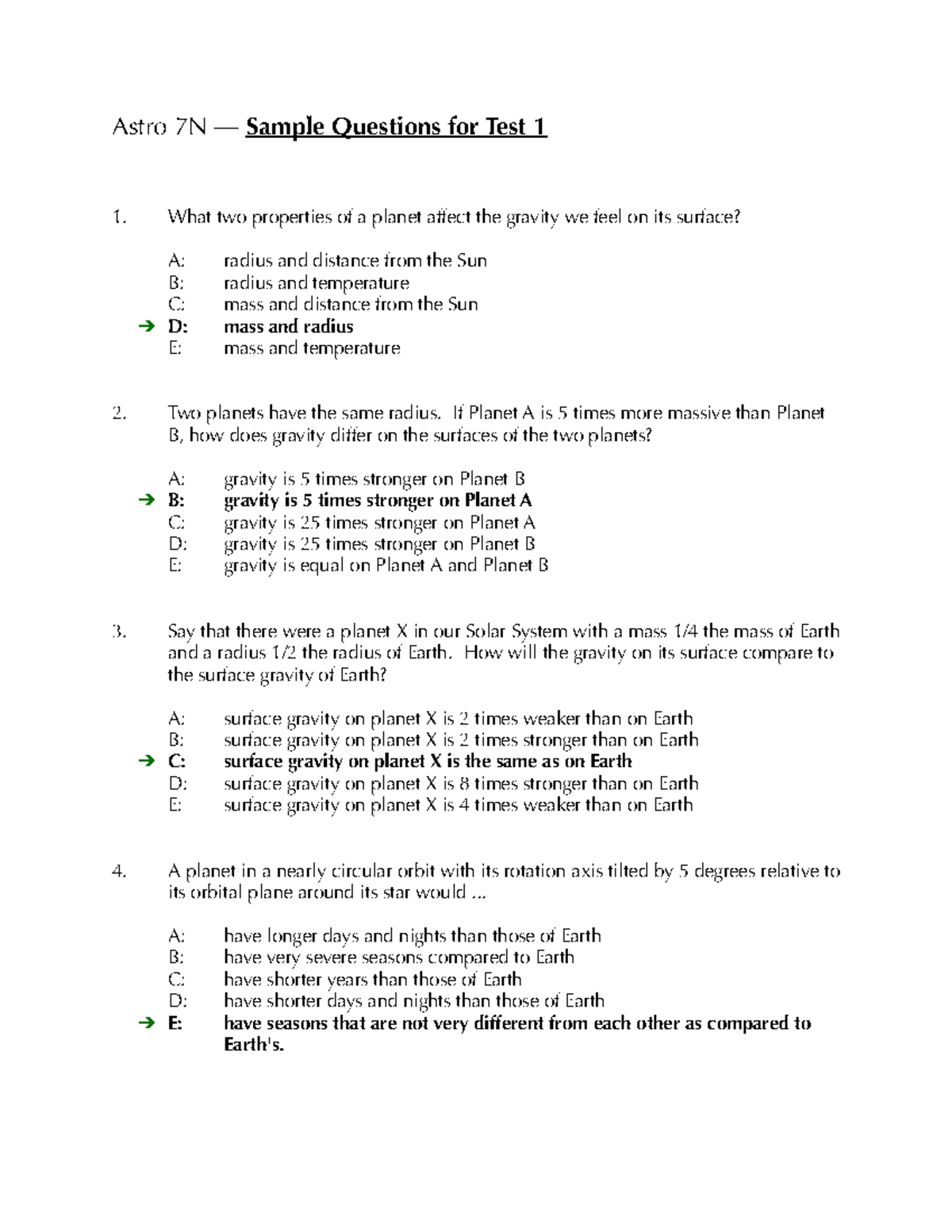 Astro-7N Test-1 Sample Qs Key - Astro 7N — Sample Questions For Test 1 ...