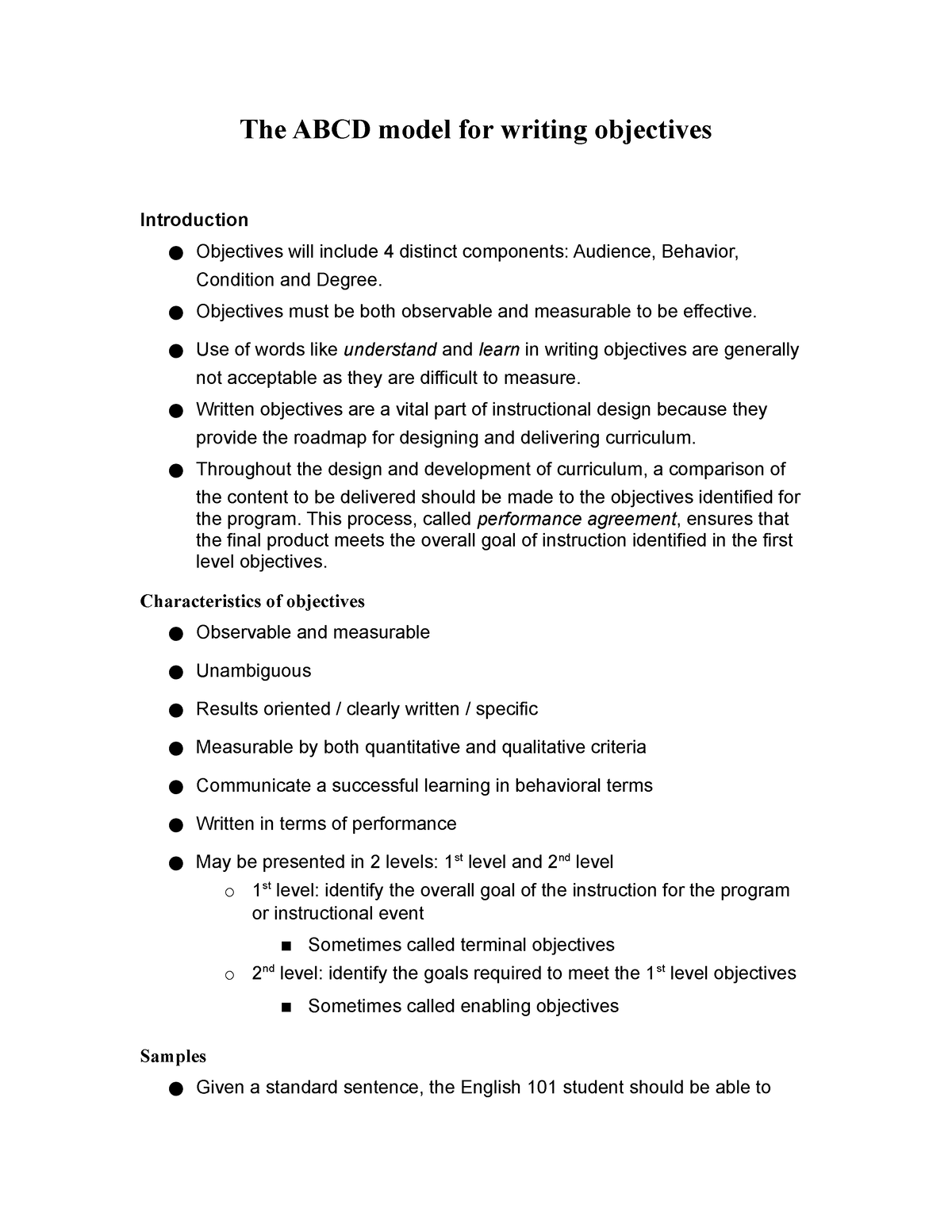 4 - ABCD Model - The ABCD Model For Writing Objectives Introduction ...