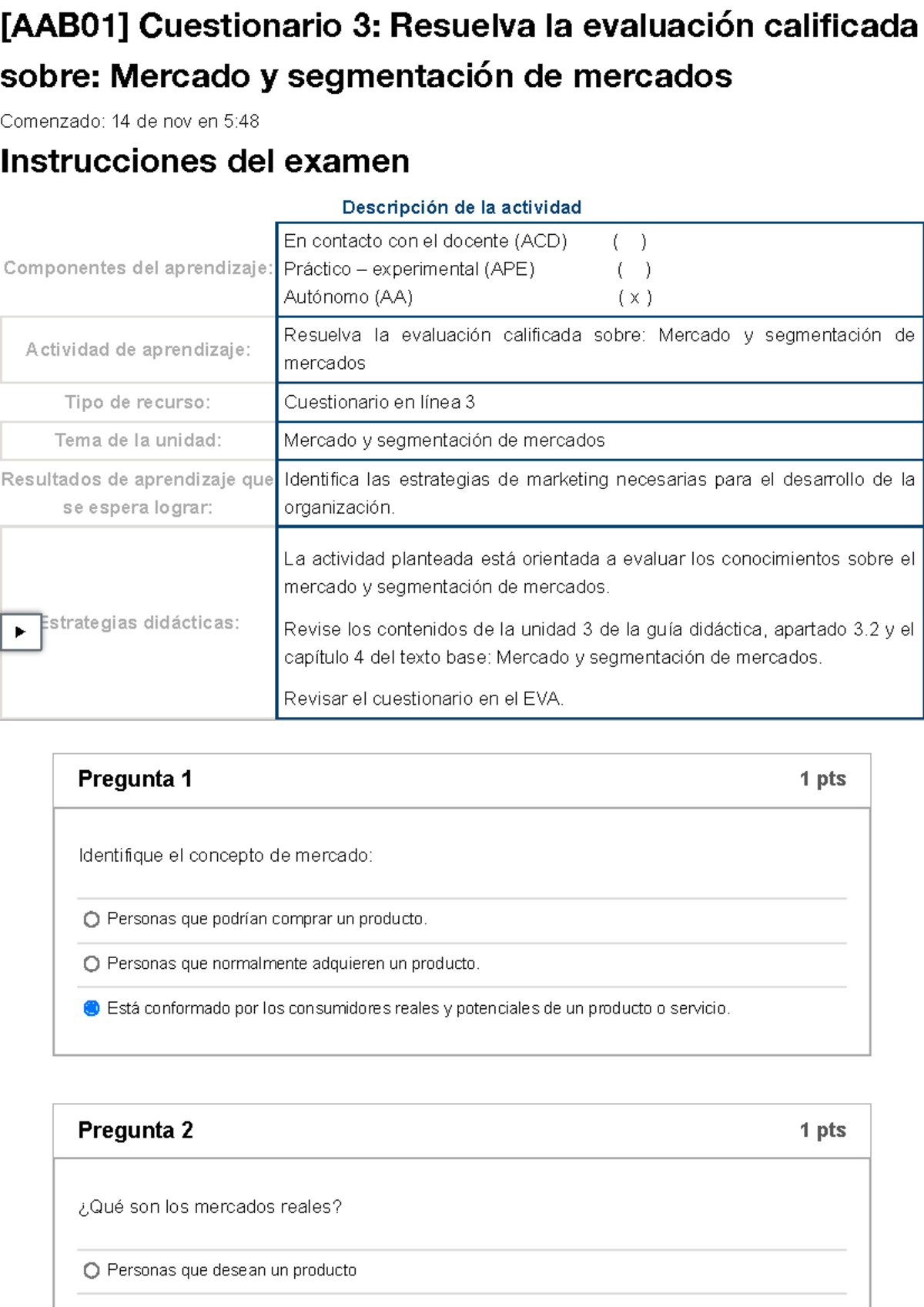 Examen [AAB01] Cuestionario 3 Resuelva La Evaluación Calificada Sobre ...