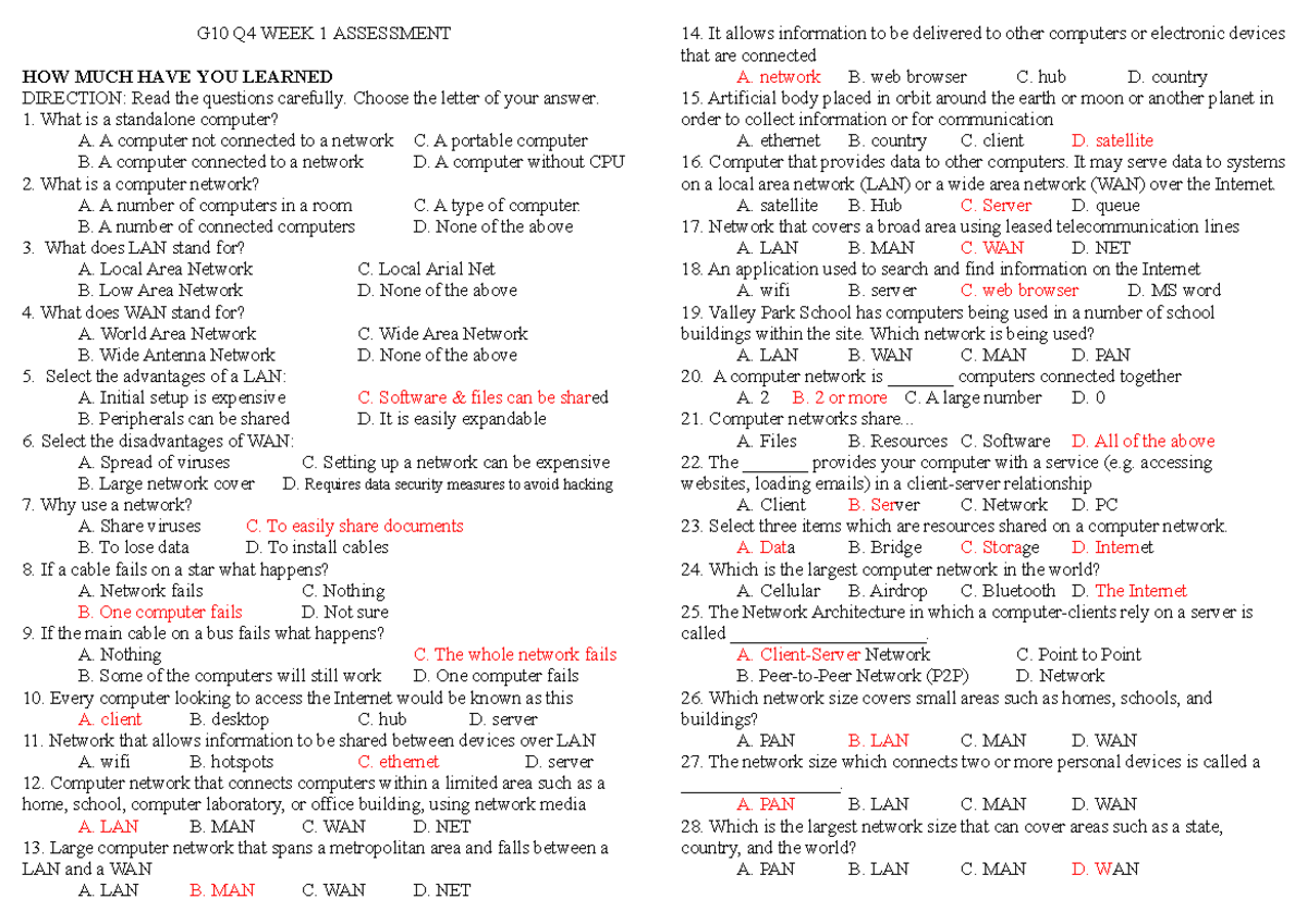 Q4 G10 WEEK 1 Assessment type of network - G10 Q4 WEEK 1 ASSESSMENT HOW ...