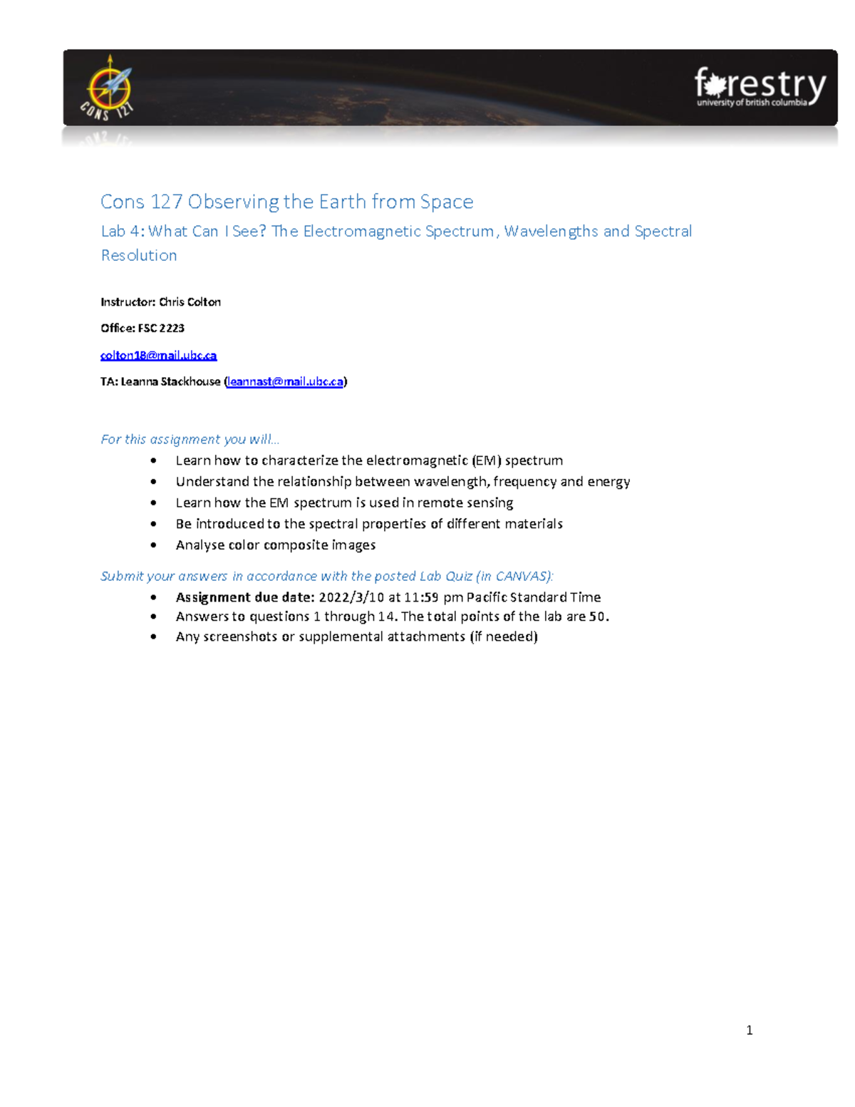 CONS127 Lab4 revised 22 - Cons 127 Observing the Earth from Space Lab 4 ...