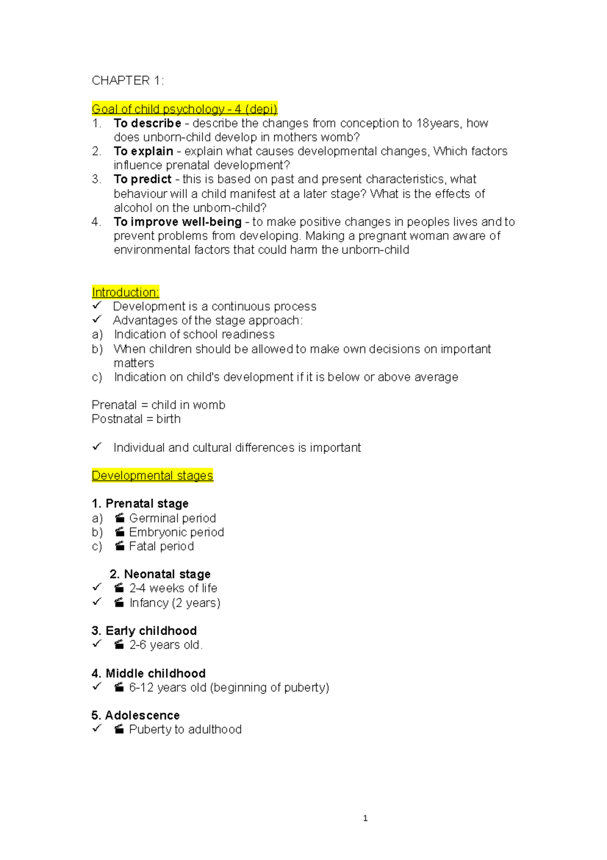 developmental psychology chapter 1-3 - CHAPTER 1: Goal of child ...