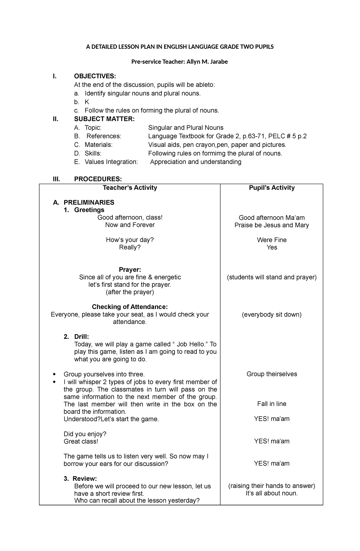 25694740 - ...... - A DETAILED LESSON PLAN IN ENGLISH LANGUAGE GRADE ...