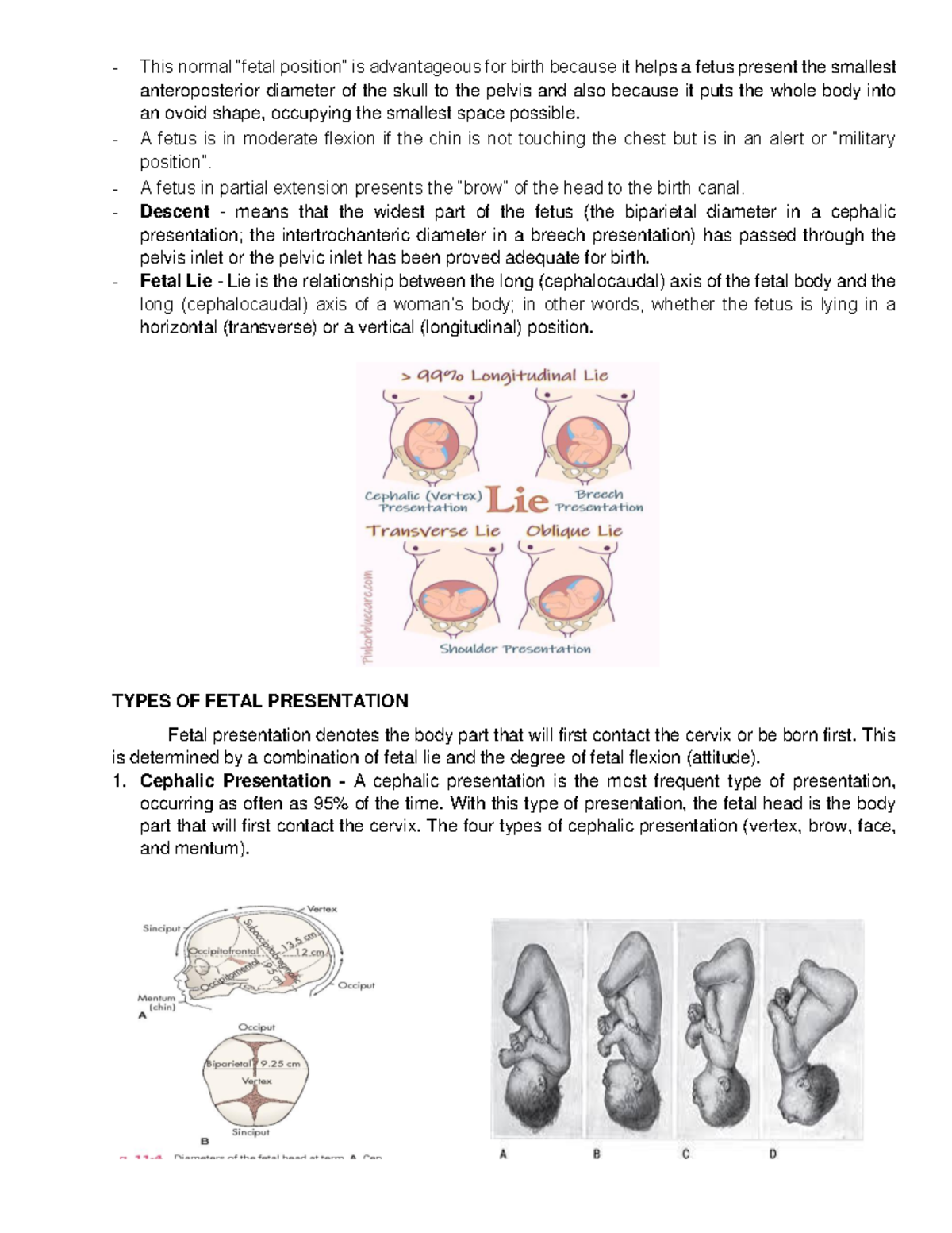 Descent - This normal “fetal position” is advantageous for birth ...