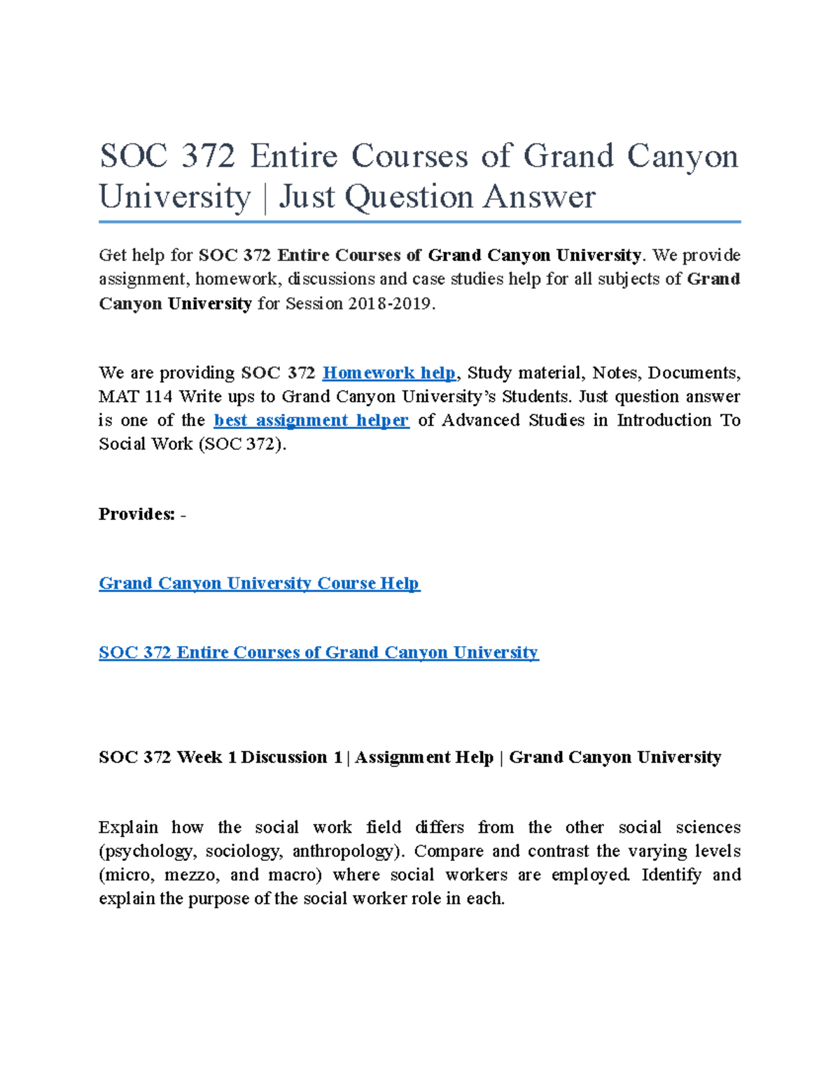 SOC 372 Entire Courses of Grand Canyon University We provide