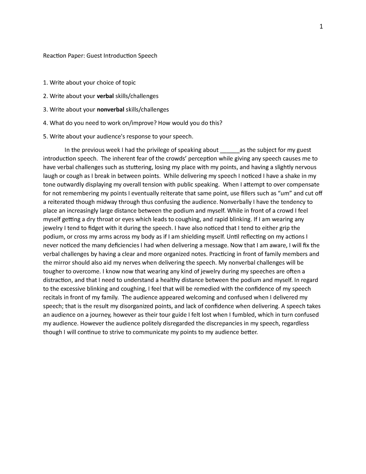 how to make a reaction paper about a speech