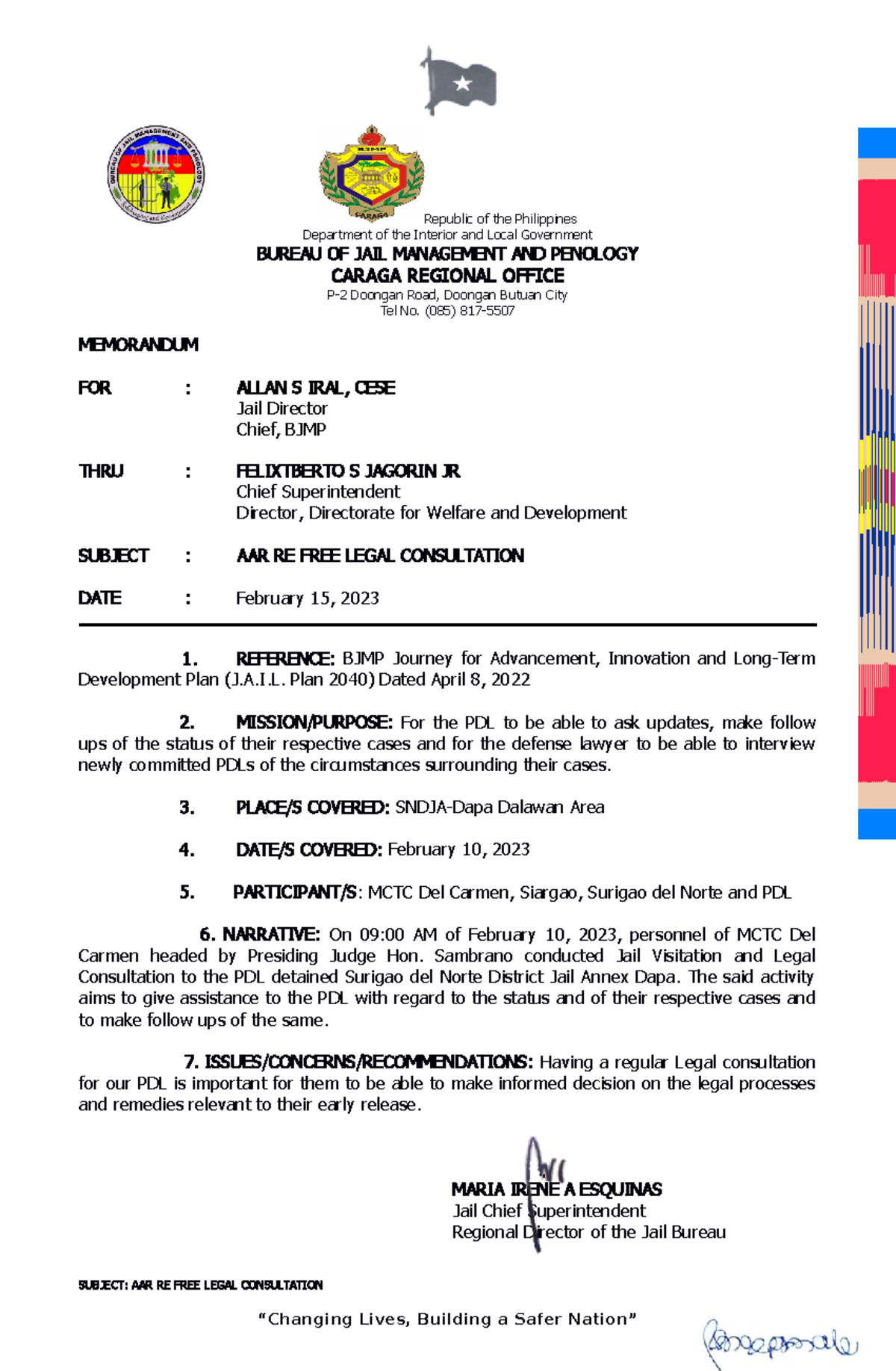 2.15.23 AAR FREE Legal Consultation DAPA Republic of the Philippines