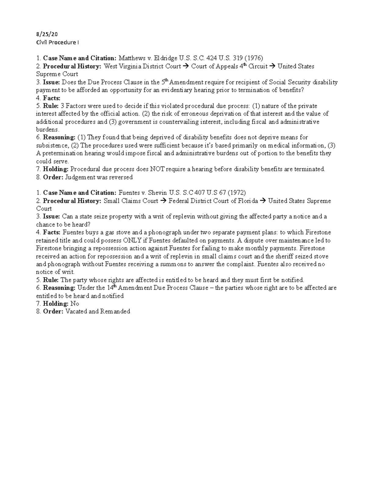 Alfieri Case Brief I 8/25/ Civil Procedure I Case Name and Citation