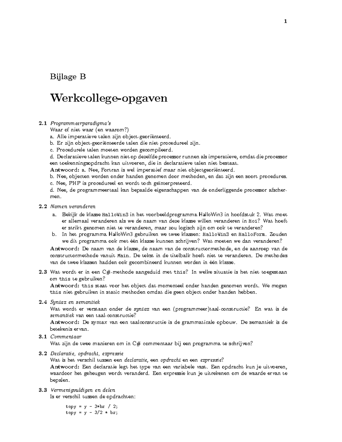 Werkgroep Uitwerkingen - Bijlage B - 1 Bijlage B Werkcollege-opgaven 2 ...