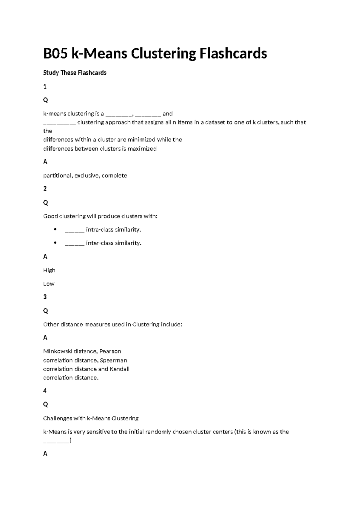 B05 k means clustering flashcards inter class similarity a