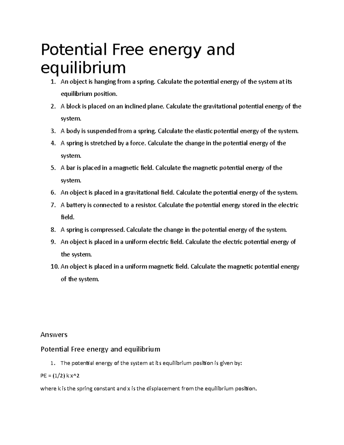 Potential Free Energy And Equilibrium - An Object Is Hanging From A ...