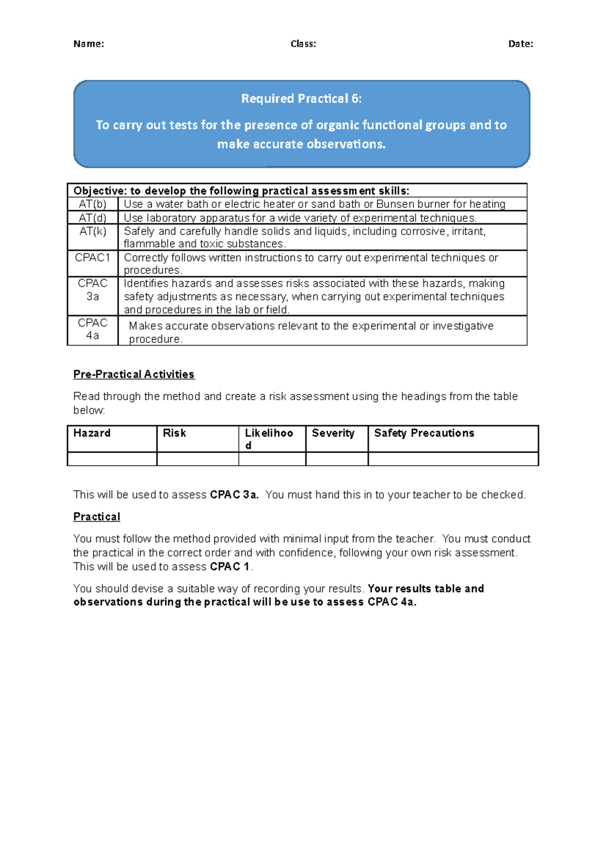 RP 6 Student Sheet - This is about biology - Name: Class: Date ...