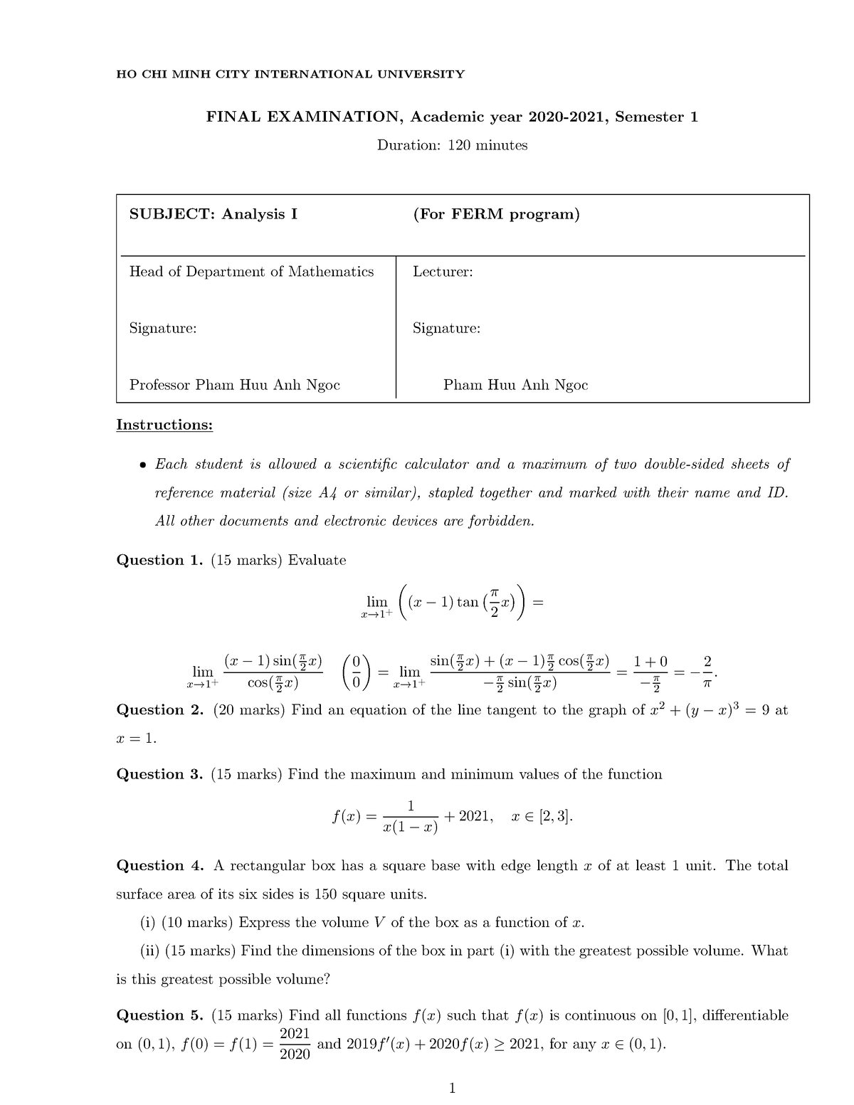 2020-2021-S1-Analysis 1-Final-Try This Is The Sample Test About The ...