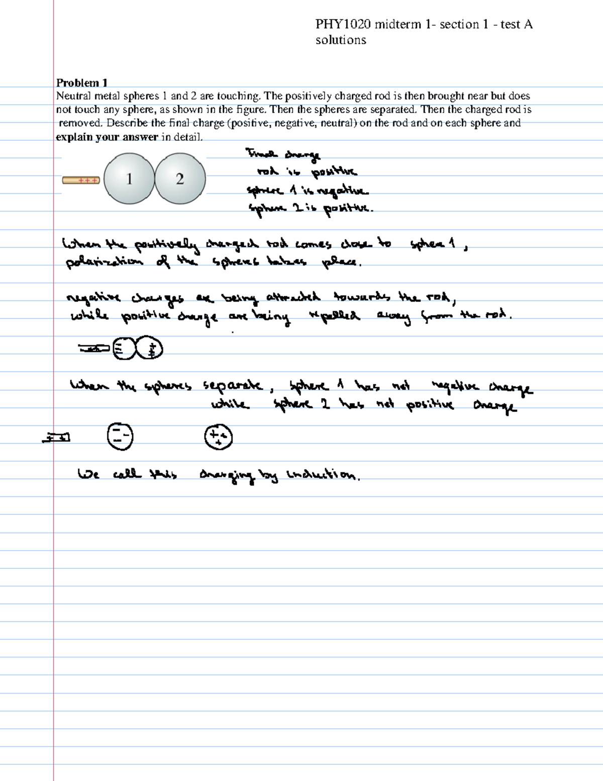 Exam 2016, Questions And Answers, Midterm 1 - PHY1020 midterm 1 ...