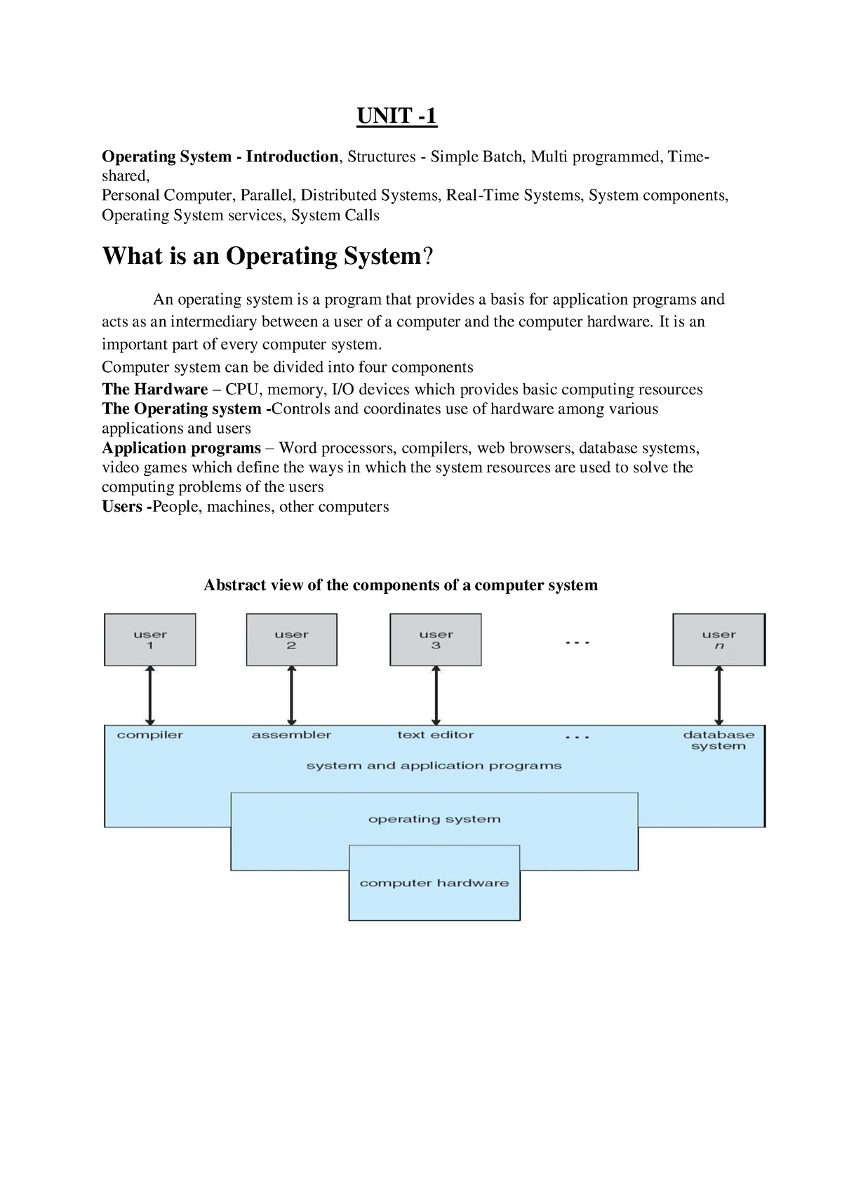 Unit-1 - UNIT - 1 Operating System - Introduction, Structures - Simple ...