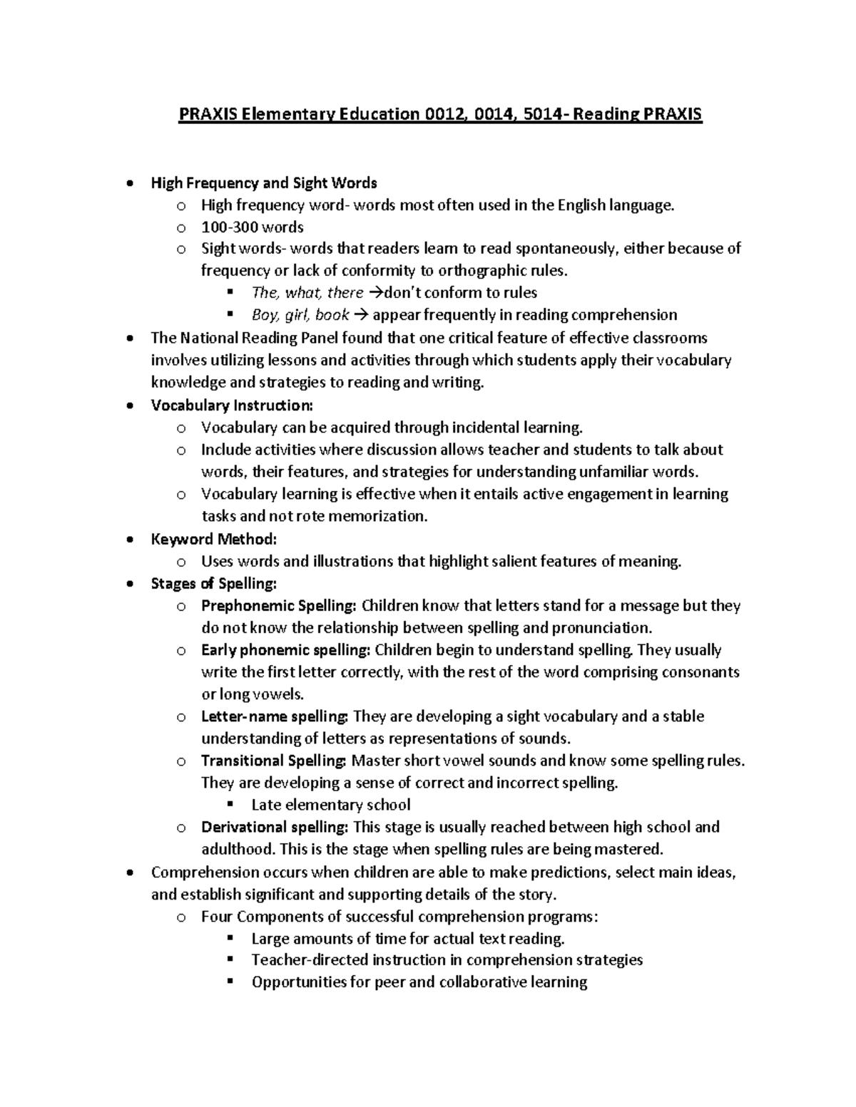 Praxis Reading 3 PRAXIS Elementary Education 0012, 0014, 5014