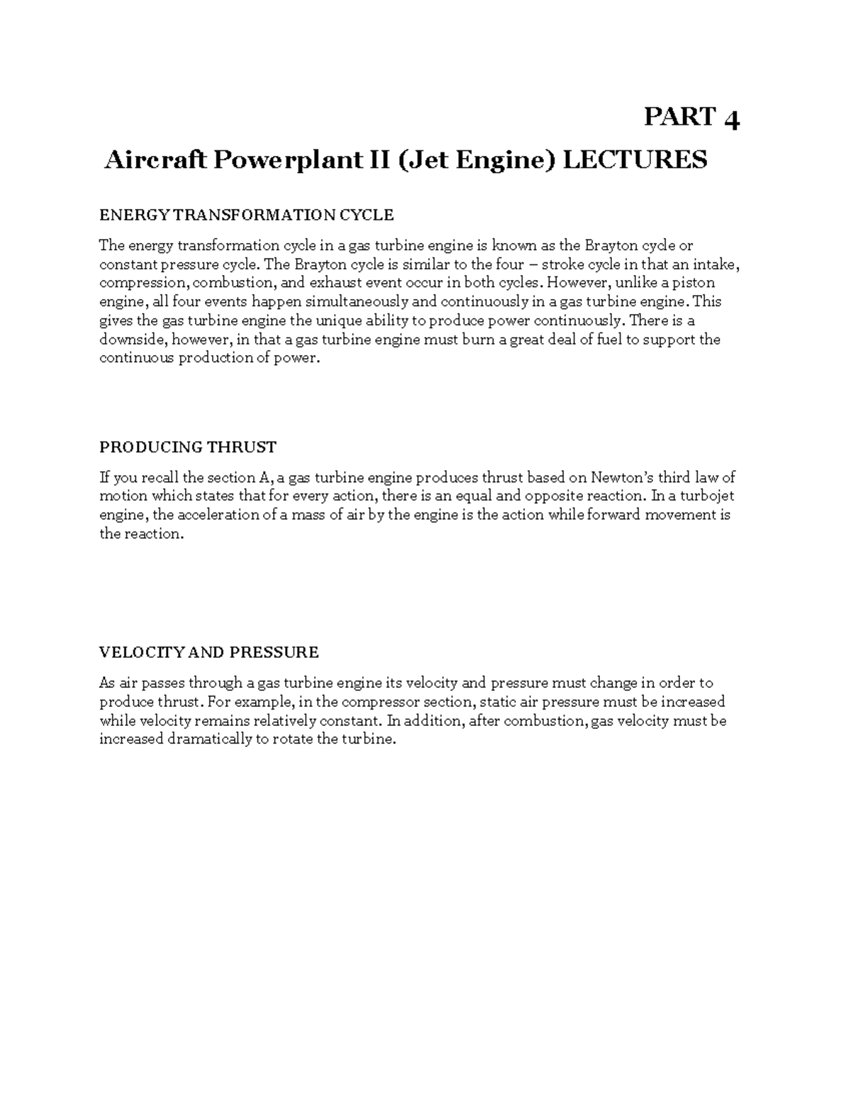 Aircraft Powerplant II(Jet Engine) Lectures PART 4 Aircraft