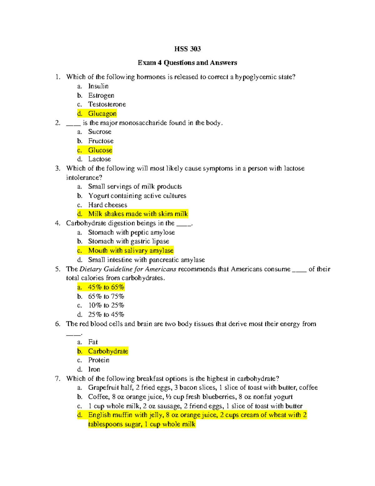 Hss 303 chapter 4 exam HSS 303 Exam 4 Questions and Answers Which of