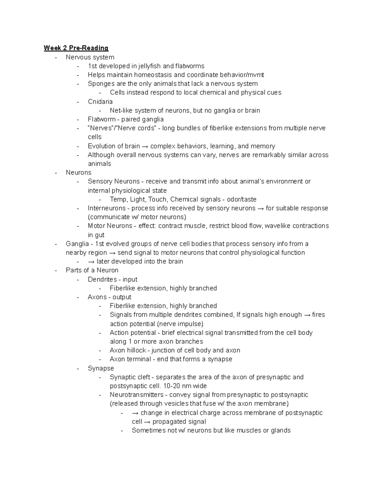 LS 7C Textbook Notes - Week 2 - Week 2 Pre-Reading - Nervous system ...