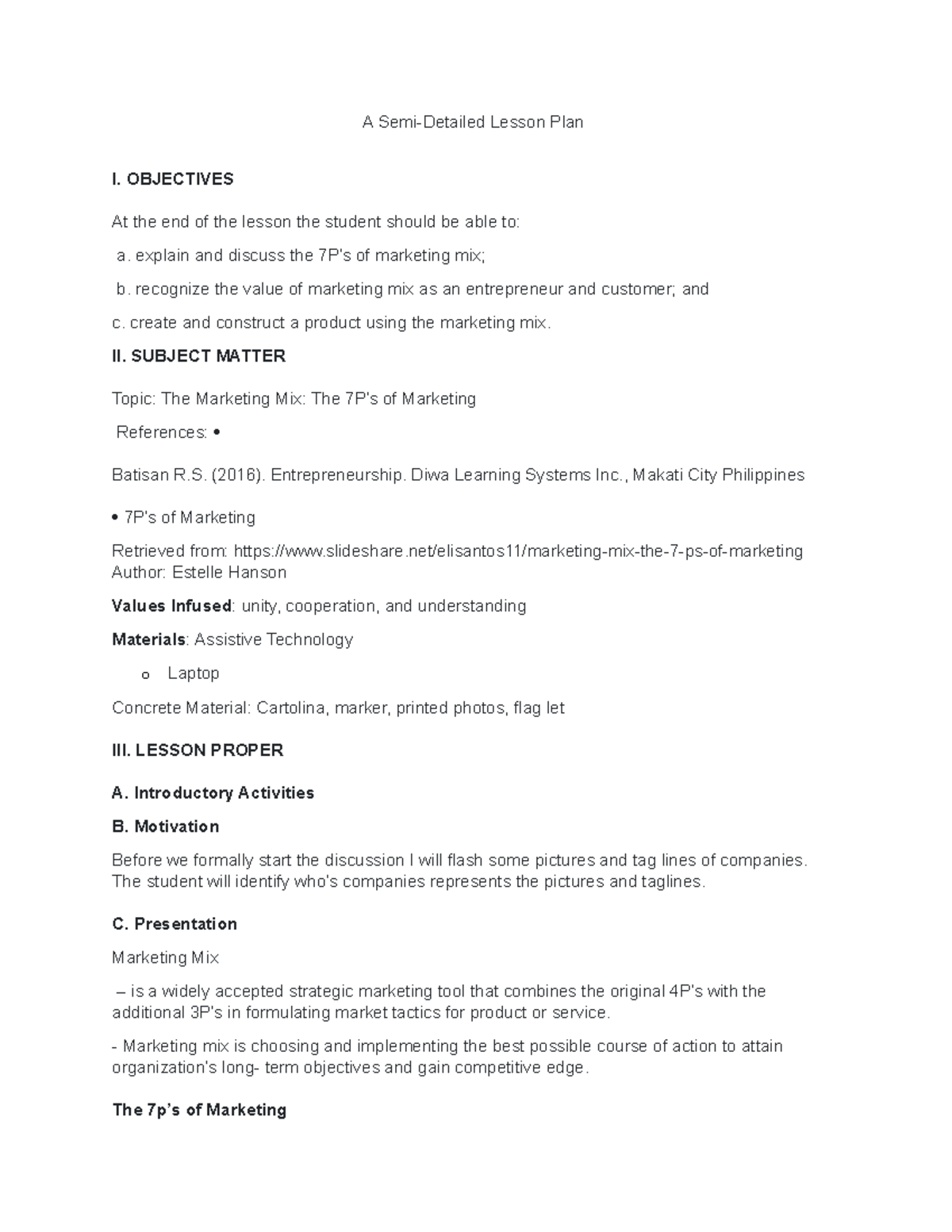 Lesson PLAN 2 - jkhgfghjkl;'l'khjgduyyttfvf - A Semi-Detailed Lesson ...