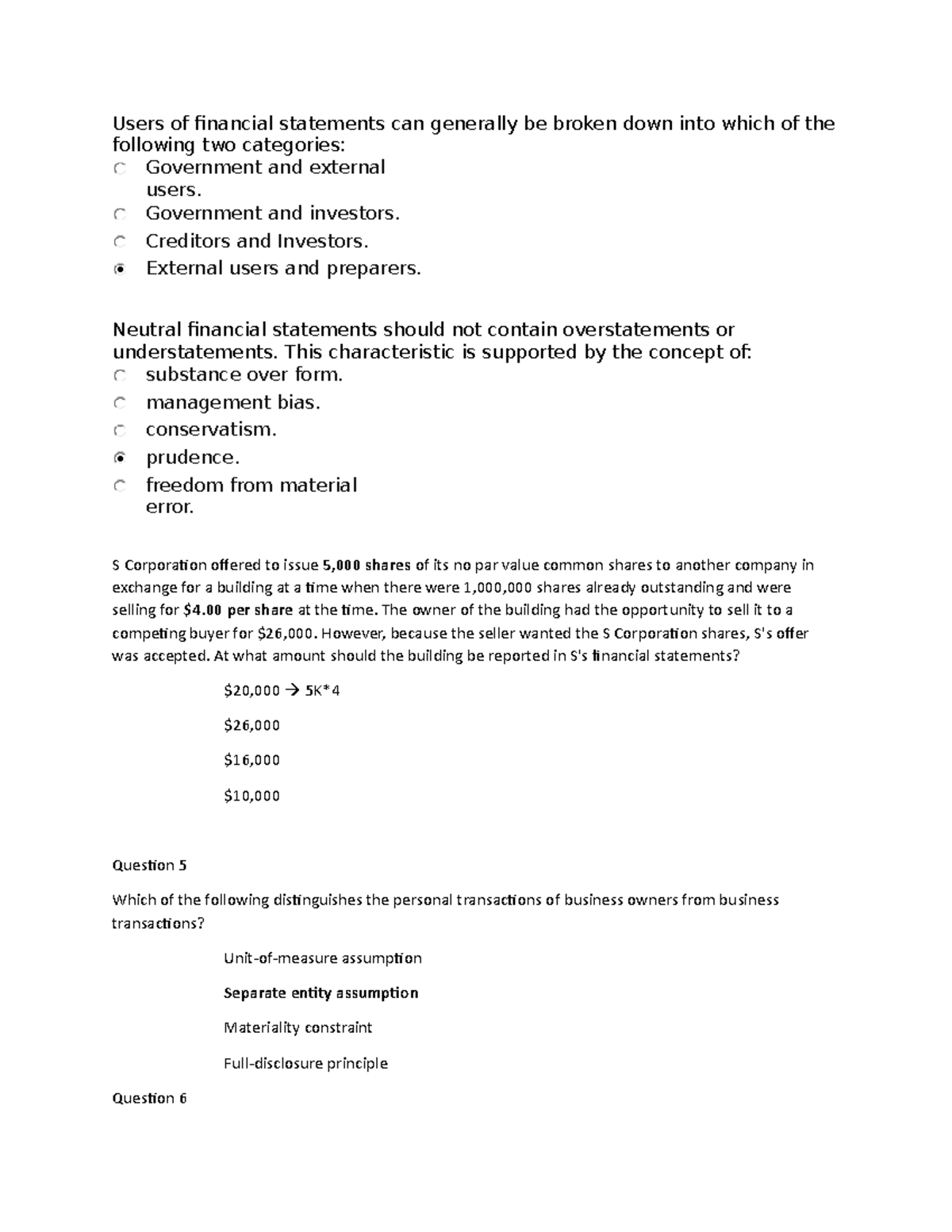 Financial Statements Quiz - Chapter 1&2 - Users Of Financial Statements ...