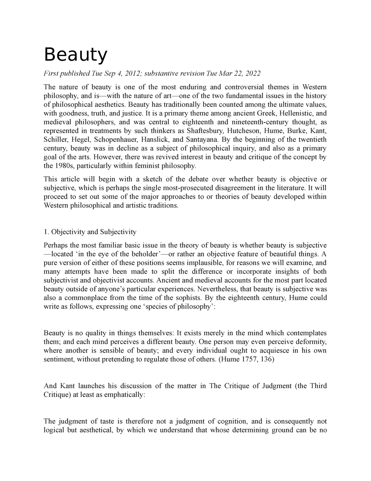 is beauty subjective or objective essay