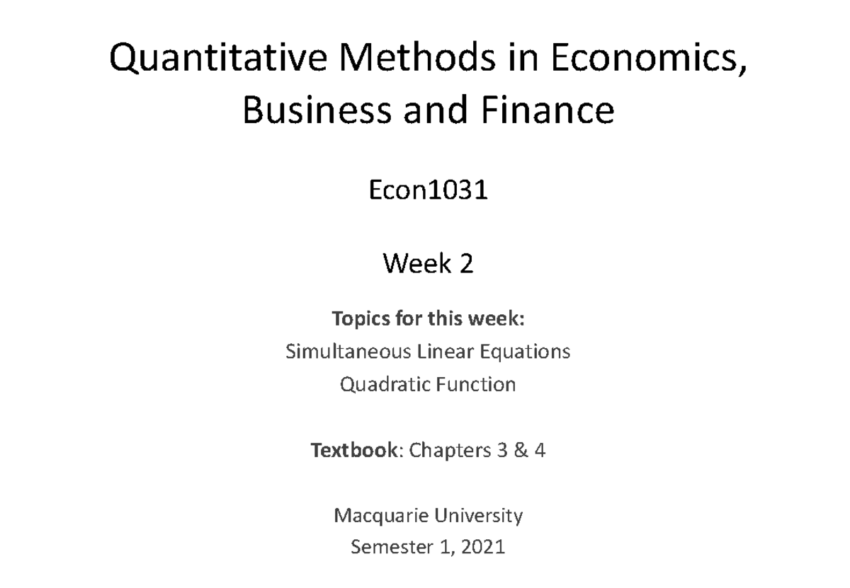1031Week 2 - Annotated Lecture Notes - Quantitative Methods in ...