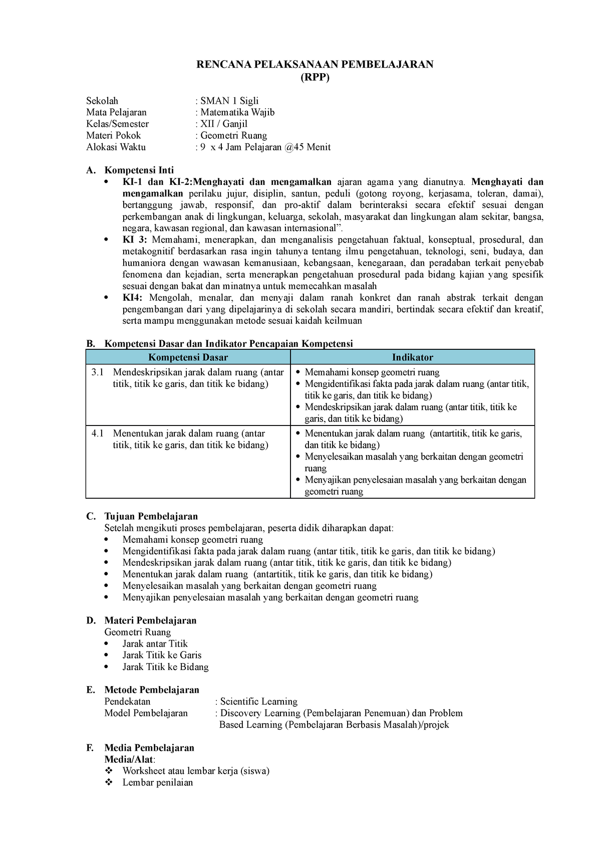 12. RPP 1 - Okay - RENCANA PELAKSANAAN PEMBELAJARAN (RPP) Sekolah ...