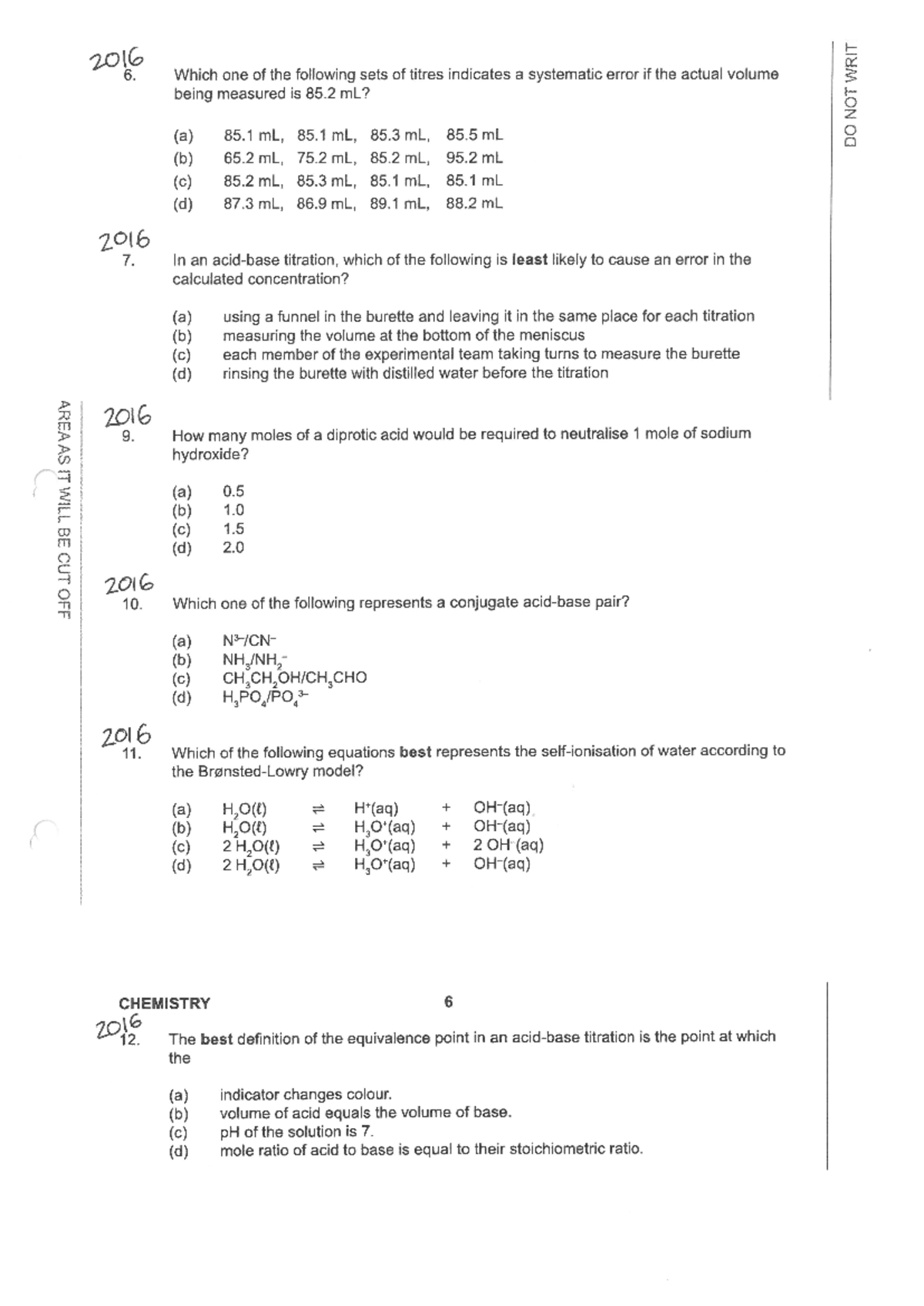 Acids and Base WACE questions 2016-2023 - Studocu