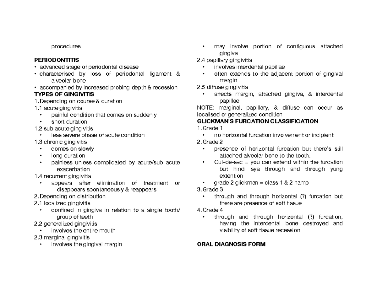 periodontics lecture summary - procedures PERIODONTITIS advanced stage ...