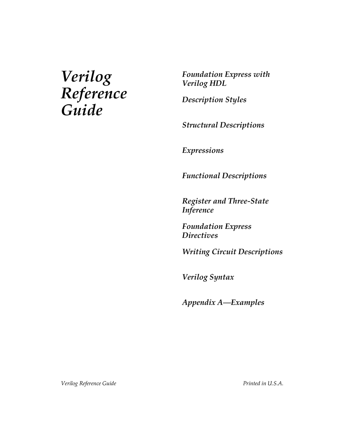 Verilog Reference Guide - S. Verilog Reference Guide Foundation Express ...