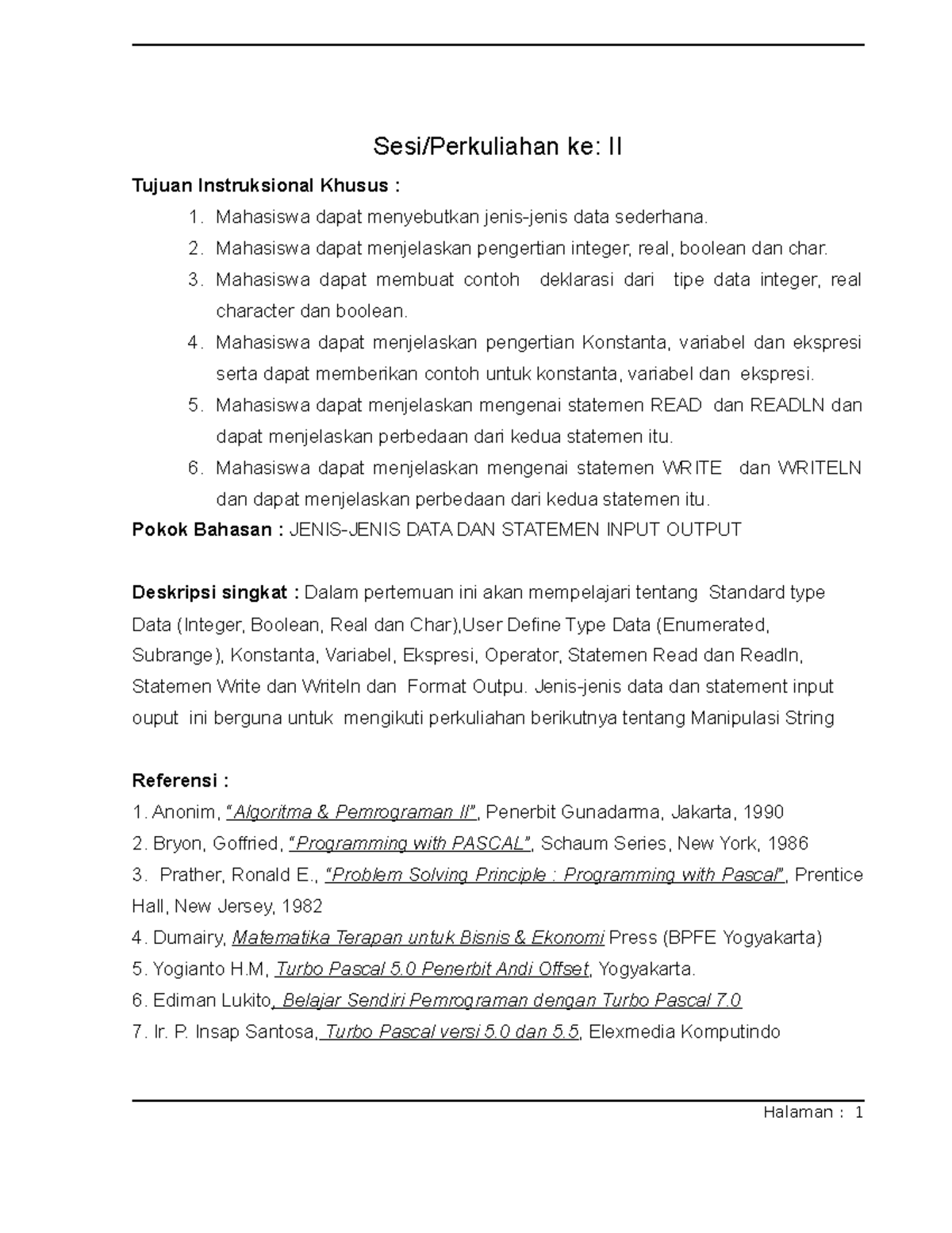 Pertemuan 2 AP2A Vclass Materi - Sesi/Perkuliahan Ke: II Tujuan ...