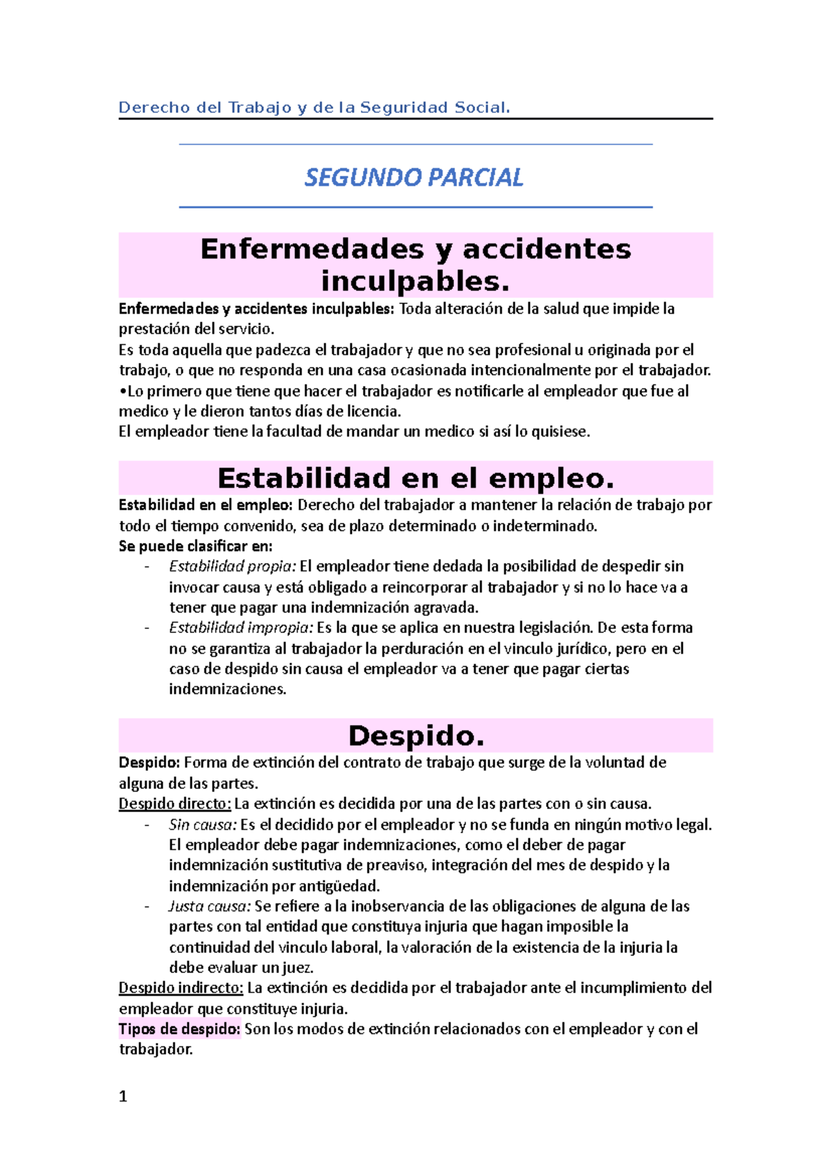 Derecho del Trabajo y de la Seguridad Social Segundo Parcial - Derecho ...