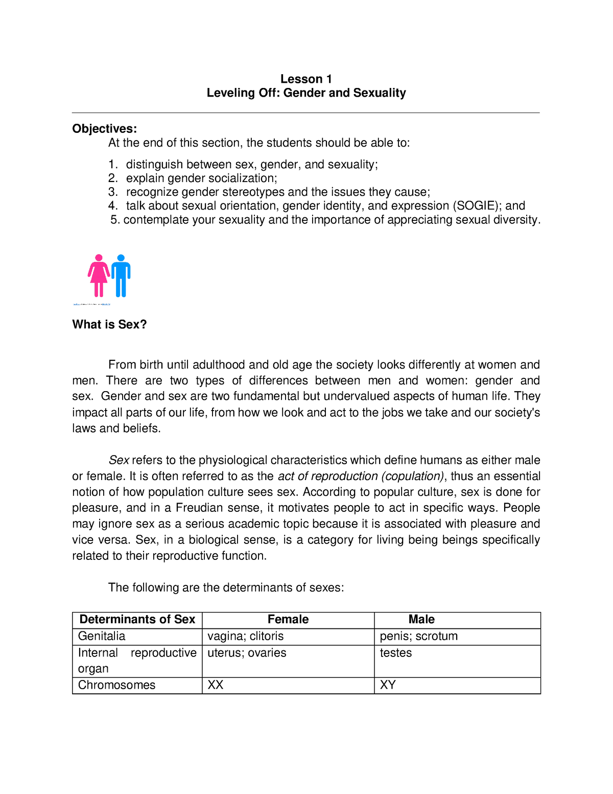 Gender And Society Lesson 1 Lesson 1 Leveling Off Gender And Sexuality Objectives At The End 2750
