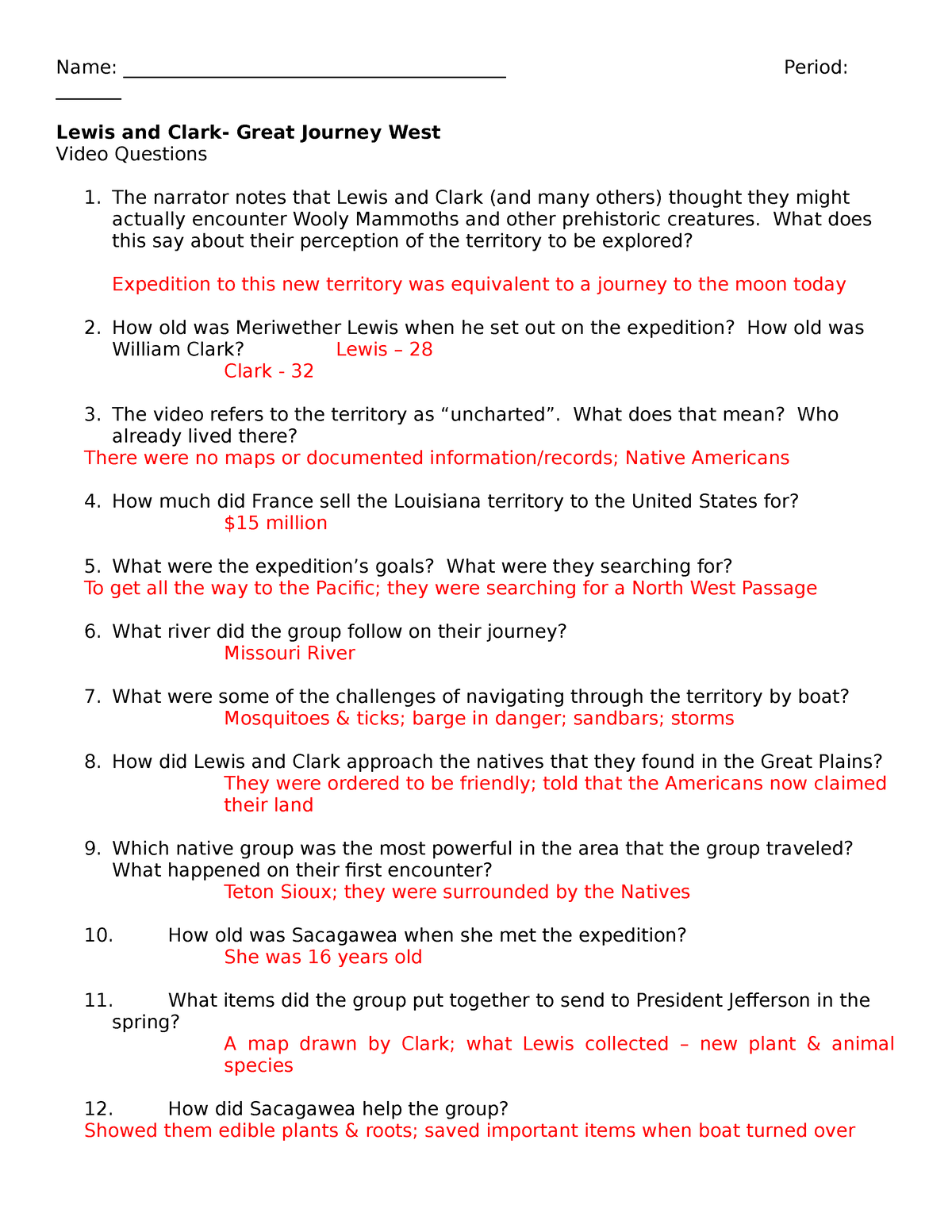 lewis and clark the great journey west questions