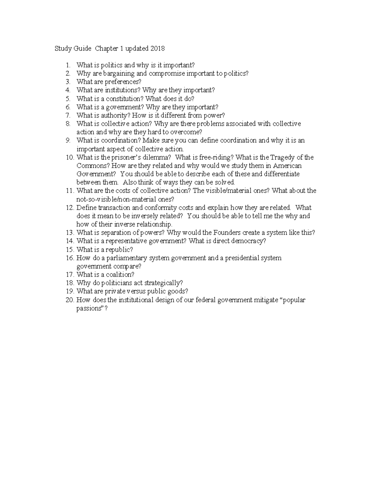 Module 1 poly sci study guide - Study Guide Chapter 1 updated 2018 1 ...