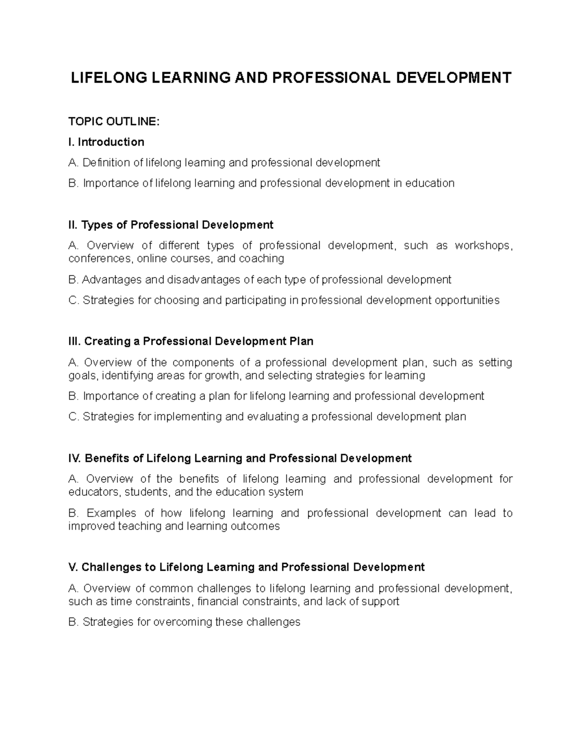 Lifelong Learning and Professional Development LIFELONG LEARNING AND